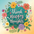 "Think Happy Thoughts" text surrounded by colorful flowers and leaves.