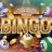 Golden "BINGO" sign with bingo balls and slot machines.