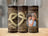 Tumbler with wooden background, rope heart, and couple photo.