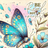 Blue butterfly with yellow spots on flowers, text "Be Real Not Perfect".