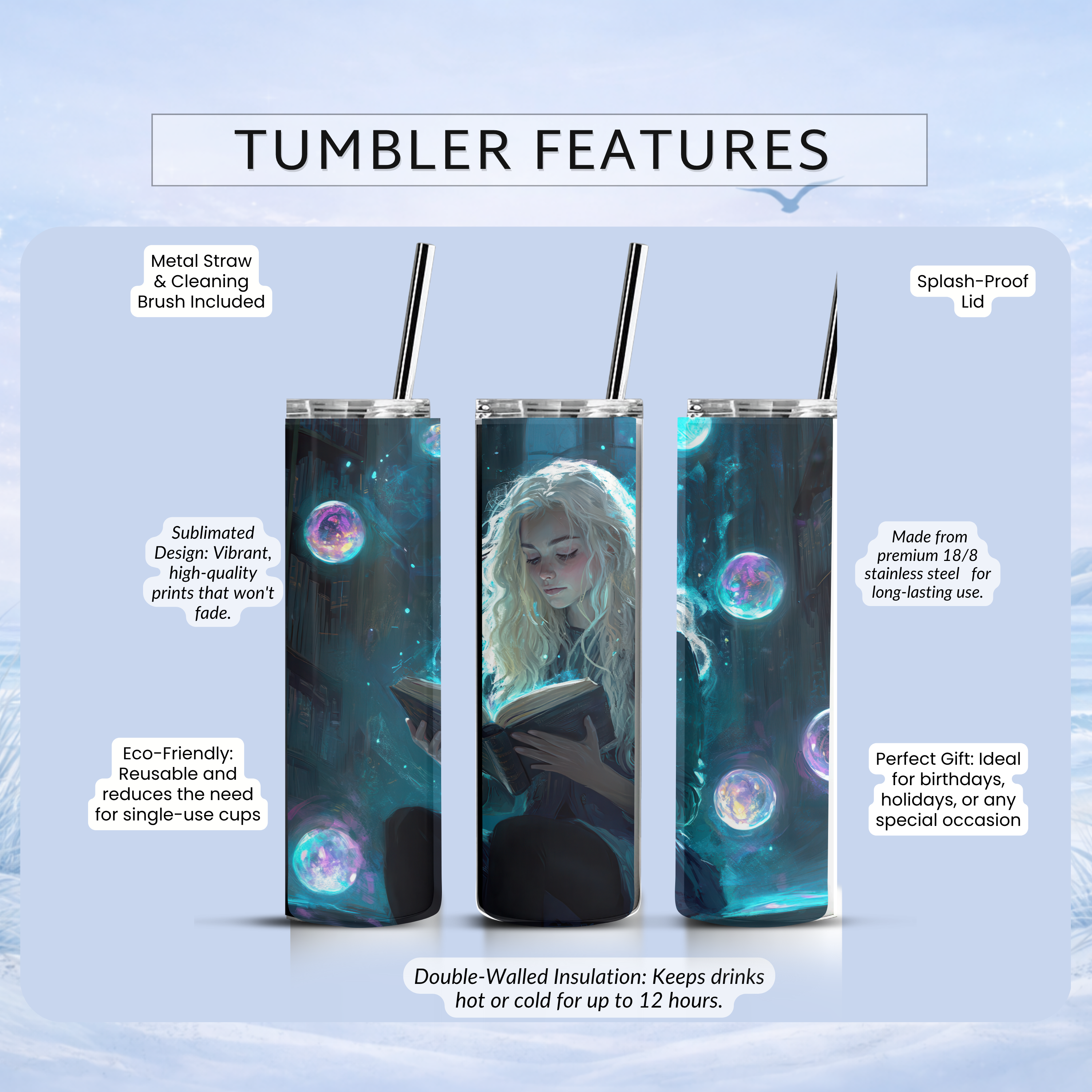 fantasy reading tumbler glowing book design