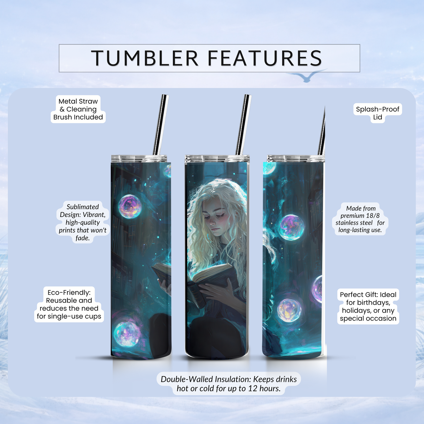 fantasy reading tumbler glowing book design