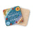 Coaster with text "There is a blessing in the storm" and floral accents.