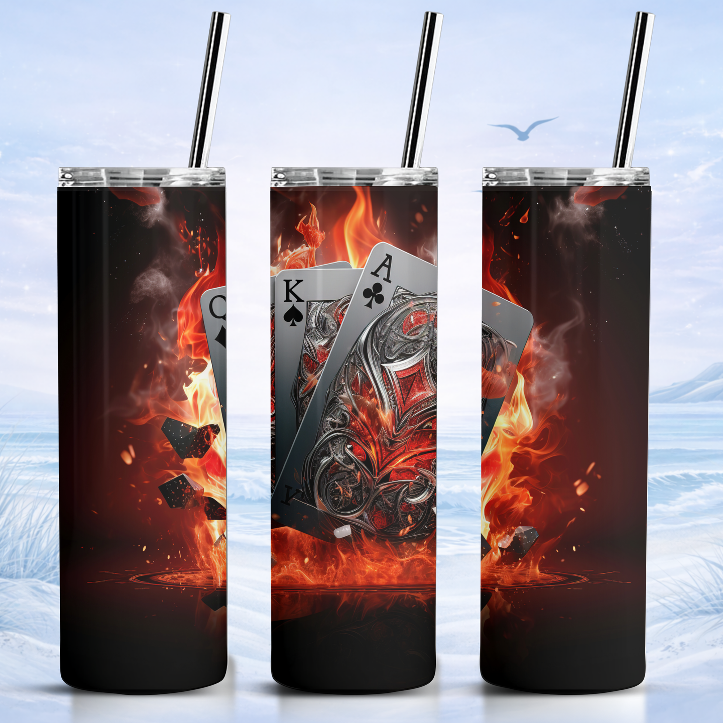 flaming poker tumbler stainless steel
