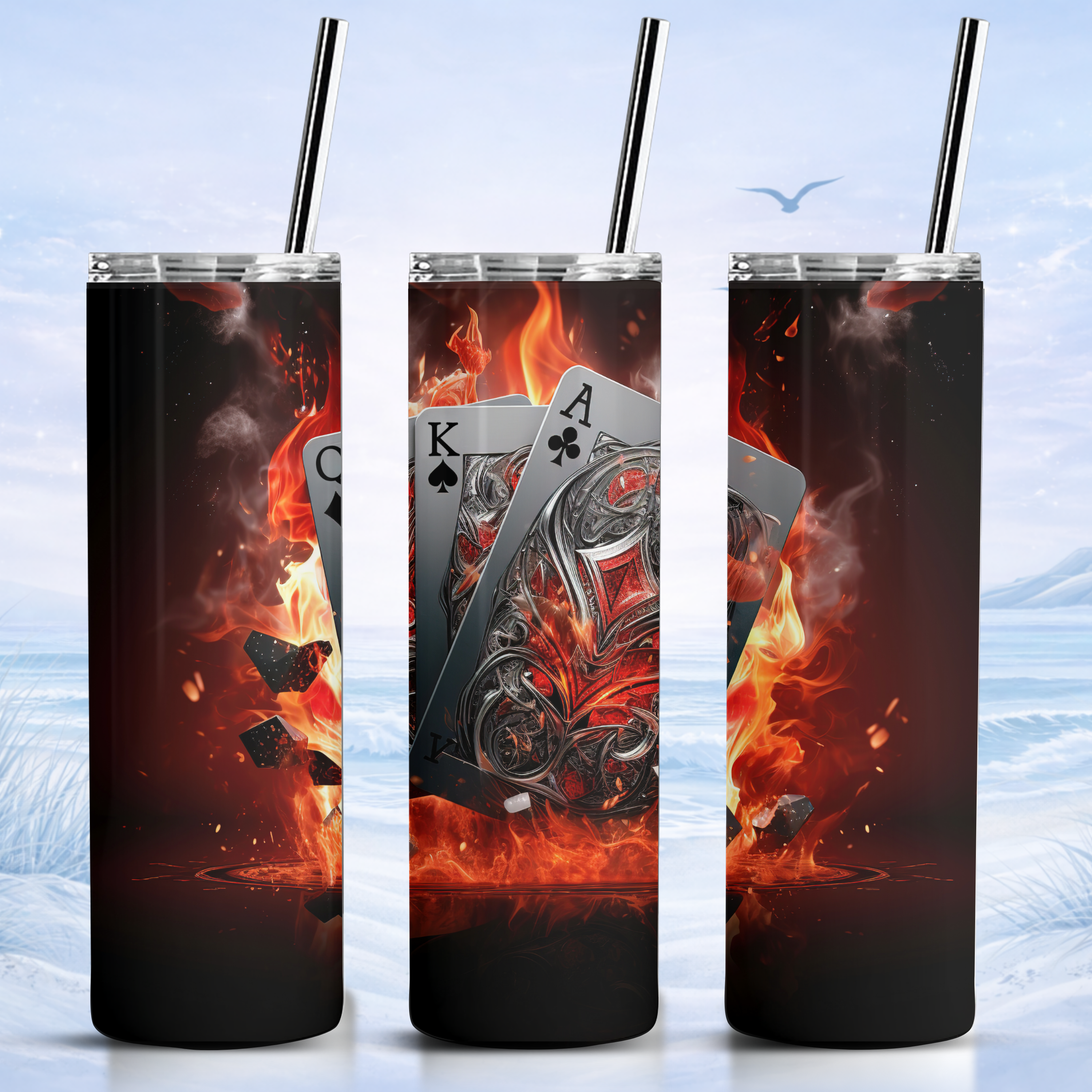 flaming poker tumbler stainless steel