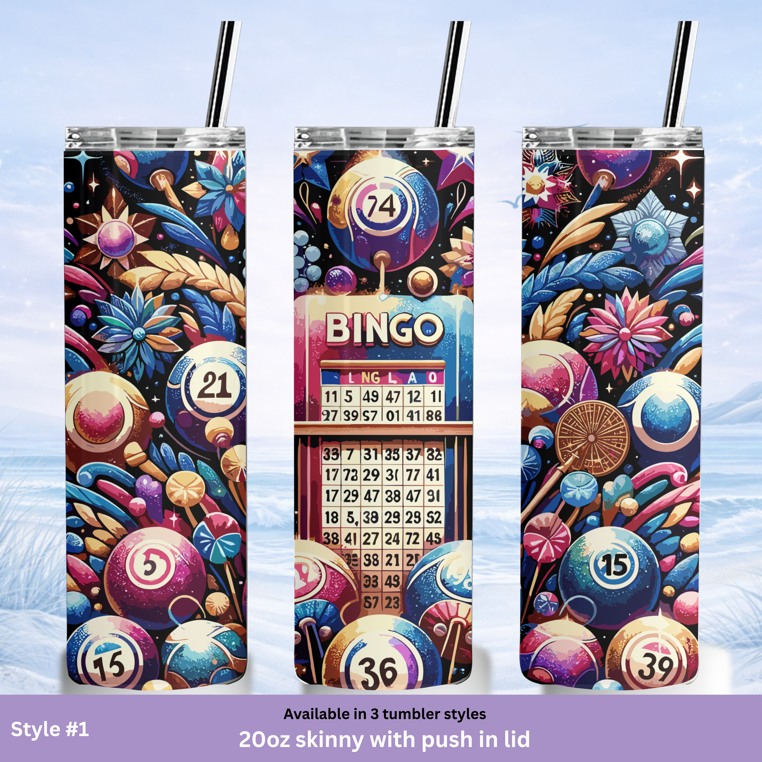 floral bingo themed travel tumbler