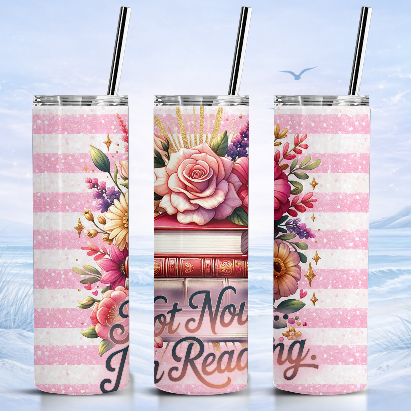 floral book lover tumbler 20 oz insulated skinny tumbler