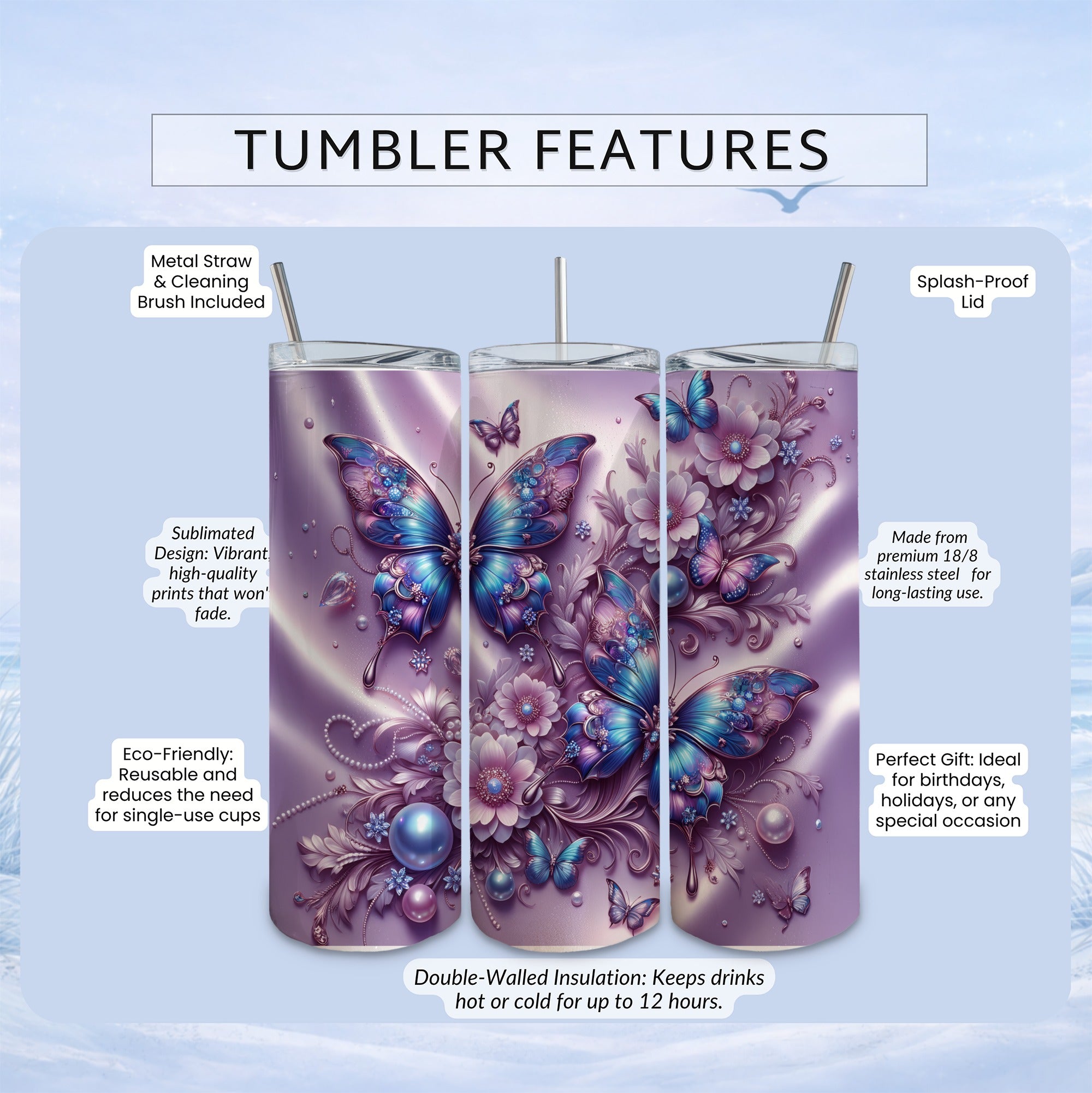 floral butterfly tumbler colorful drinkware