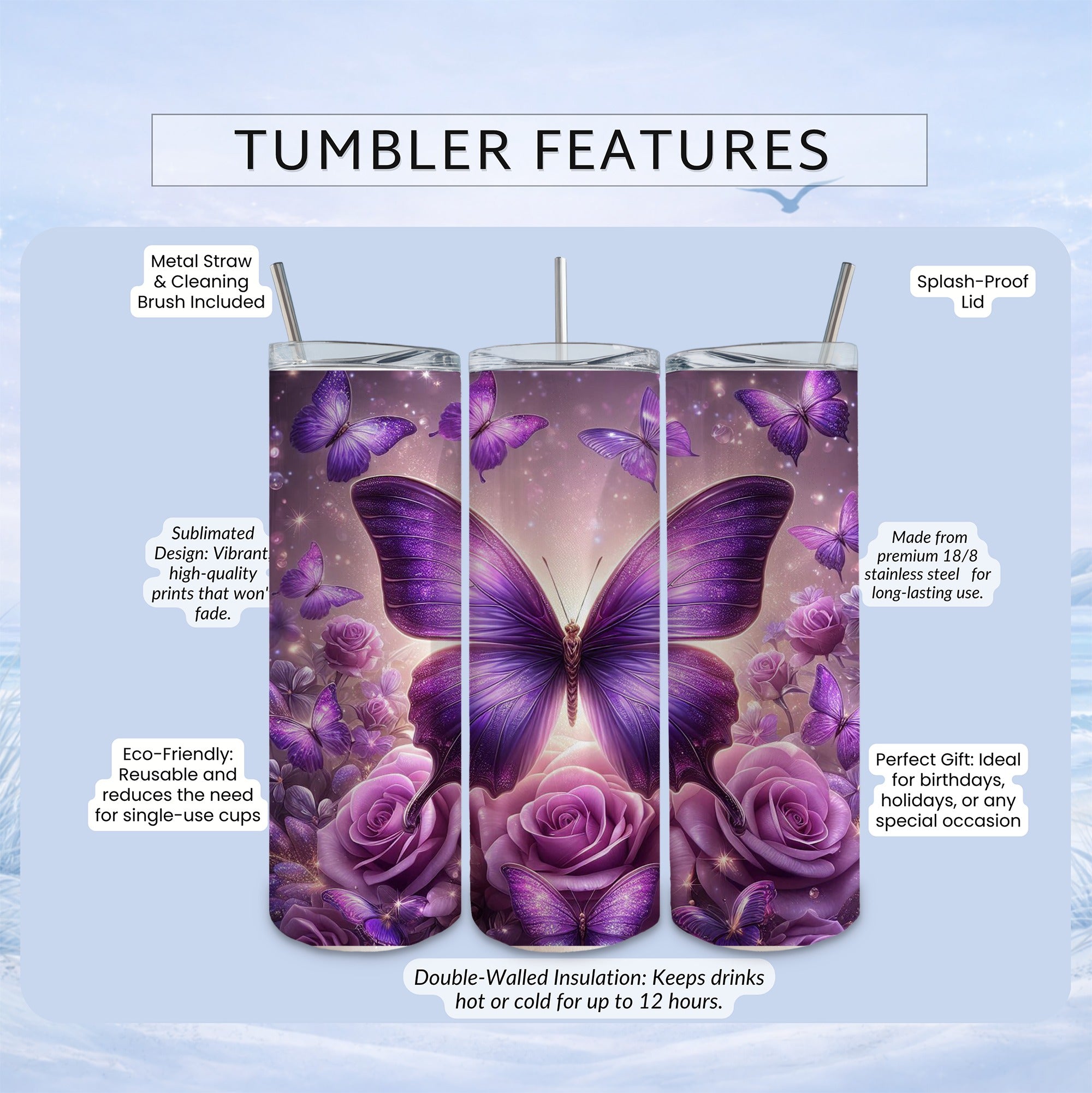 floral butterfly tumbler romantic gift drinkware