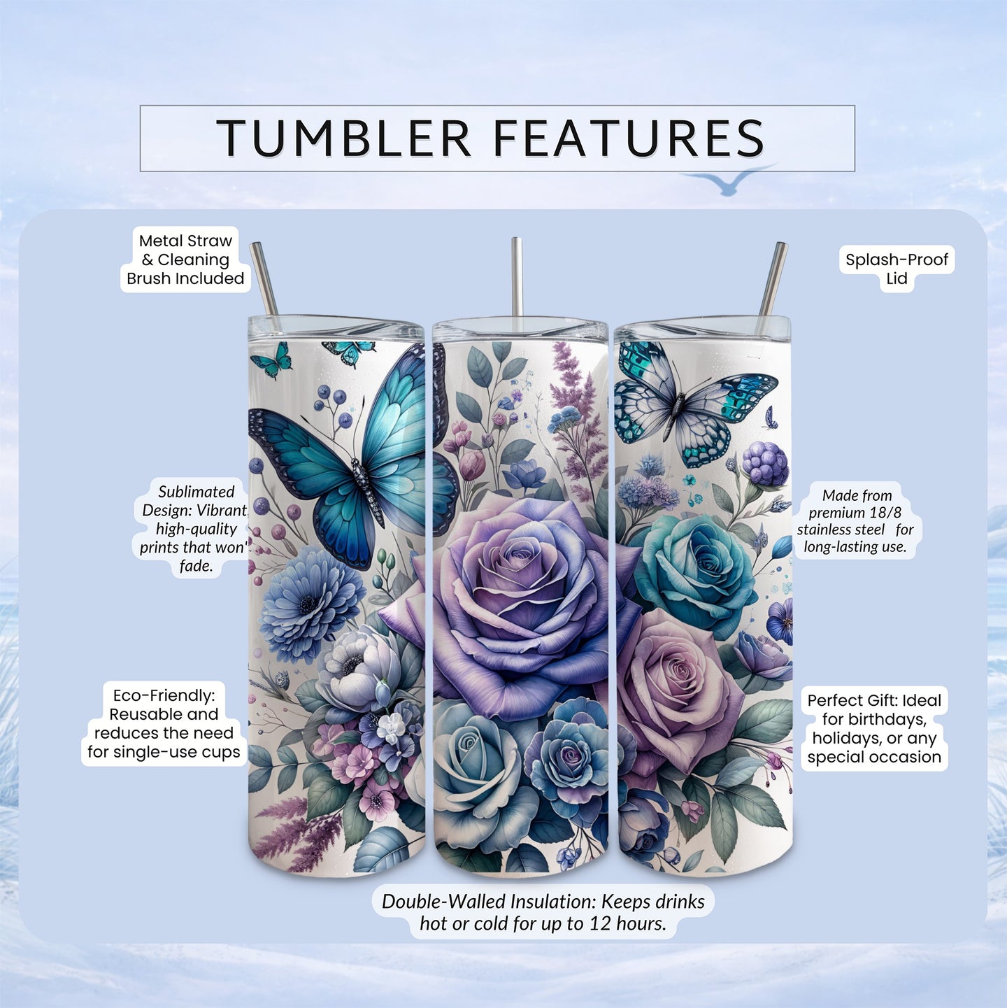 floral butterfly tumbler vibrant drinkware