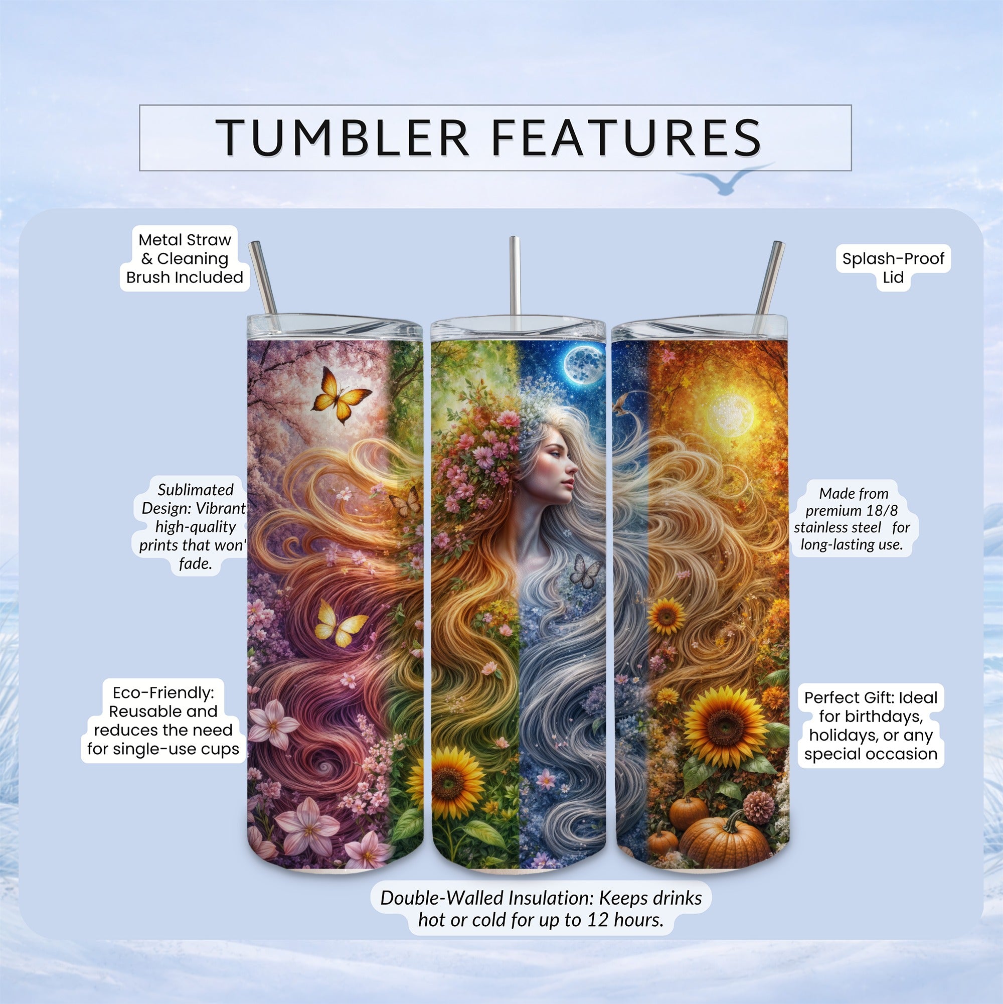 floral goddess stainless steel tumbler vibrant art