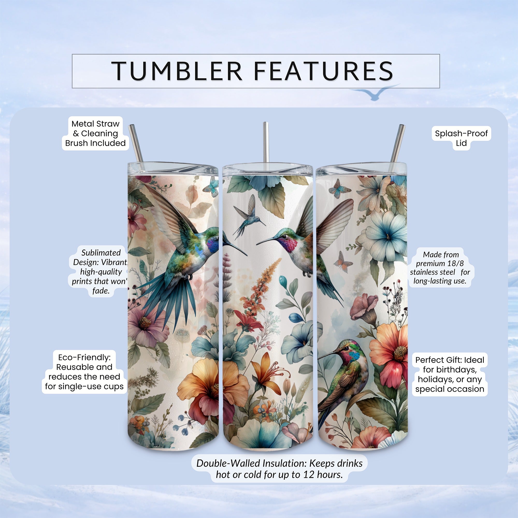 floral hummingbird cup vibrant wildlife artwork