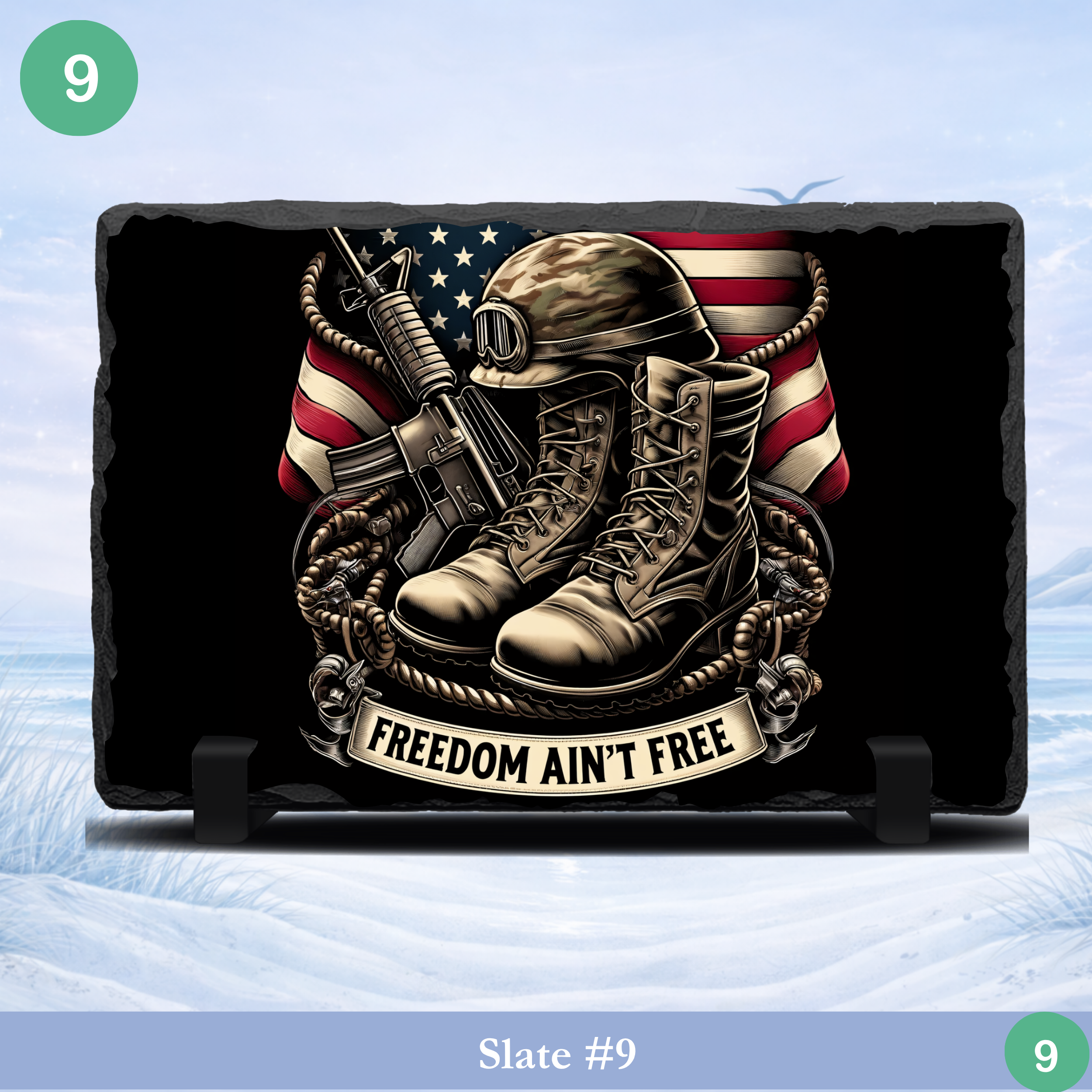 freedom aint free boots rifle helmet military tribute slate