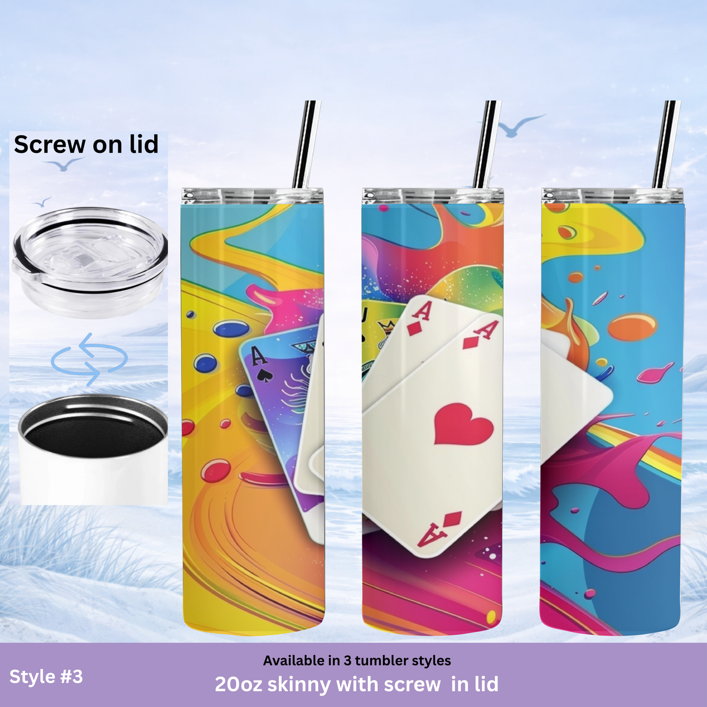 fun casino drink tumbler with cards