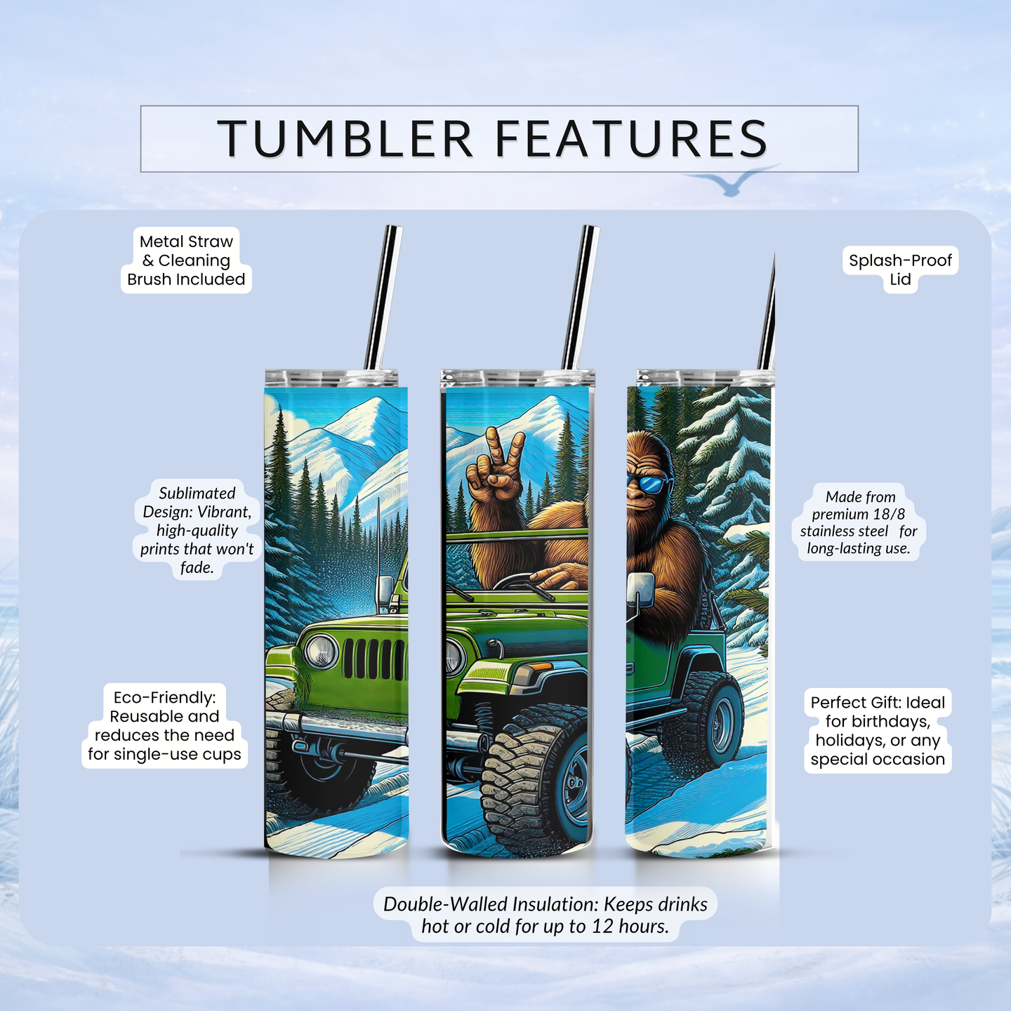 funny bigfoot tumbler 20 oz skinny