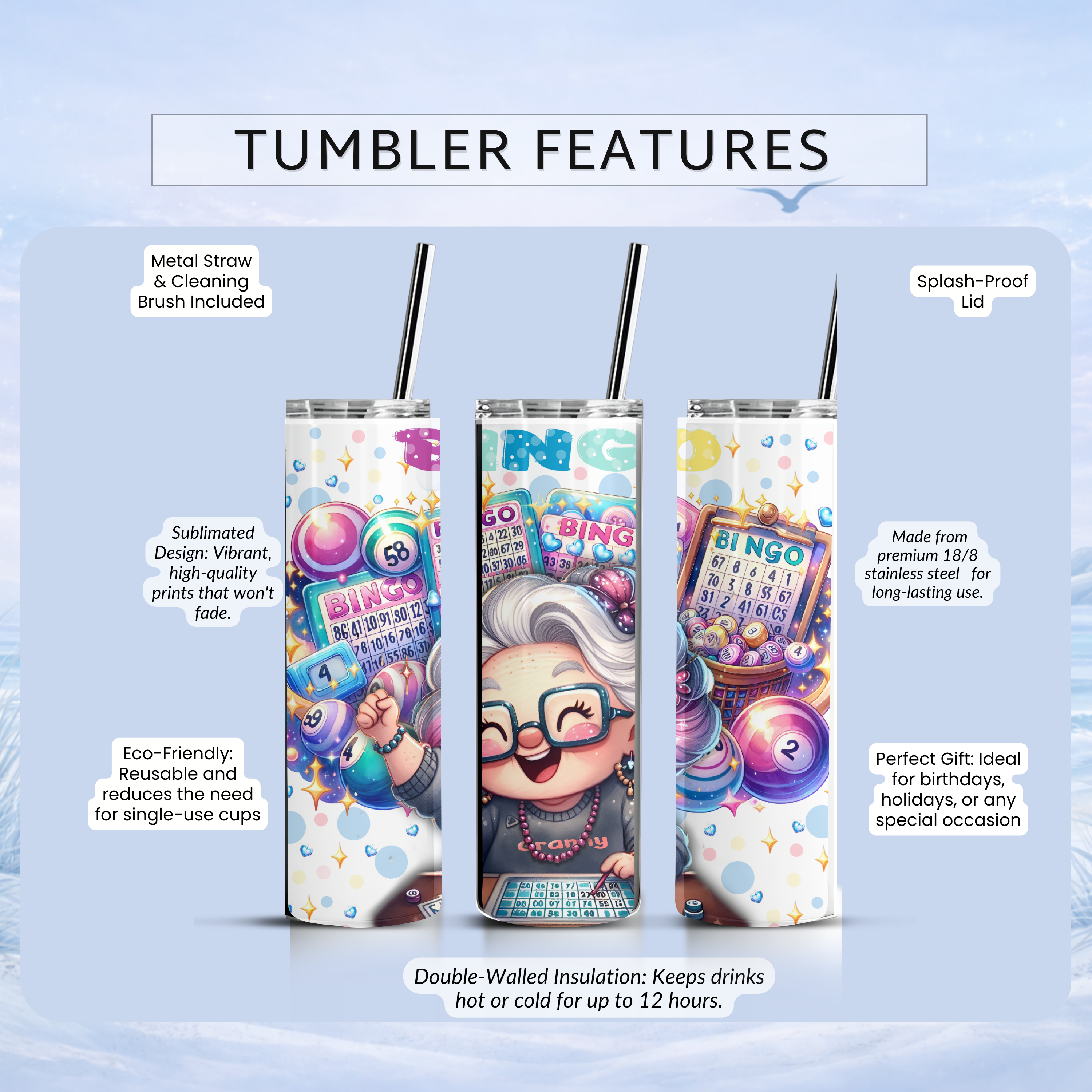 funny bingo tumbler 20 oz skinny