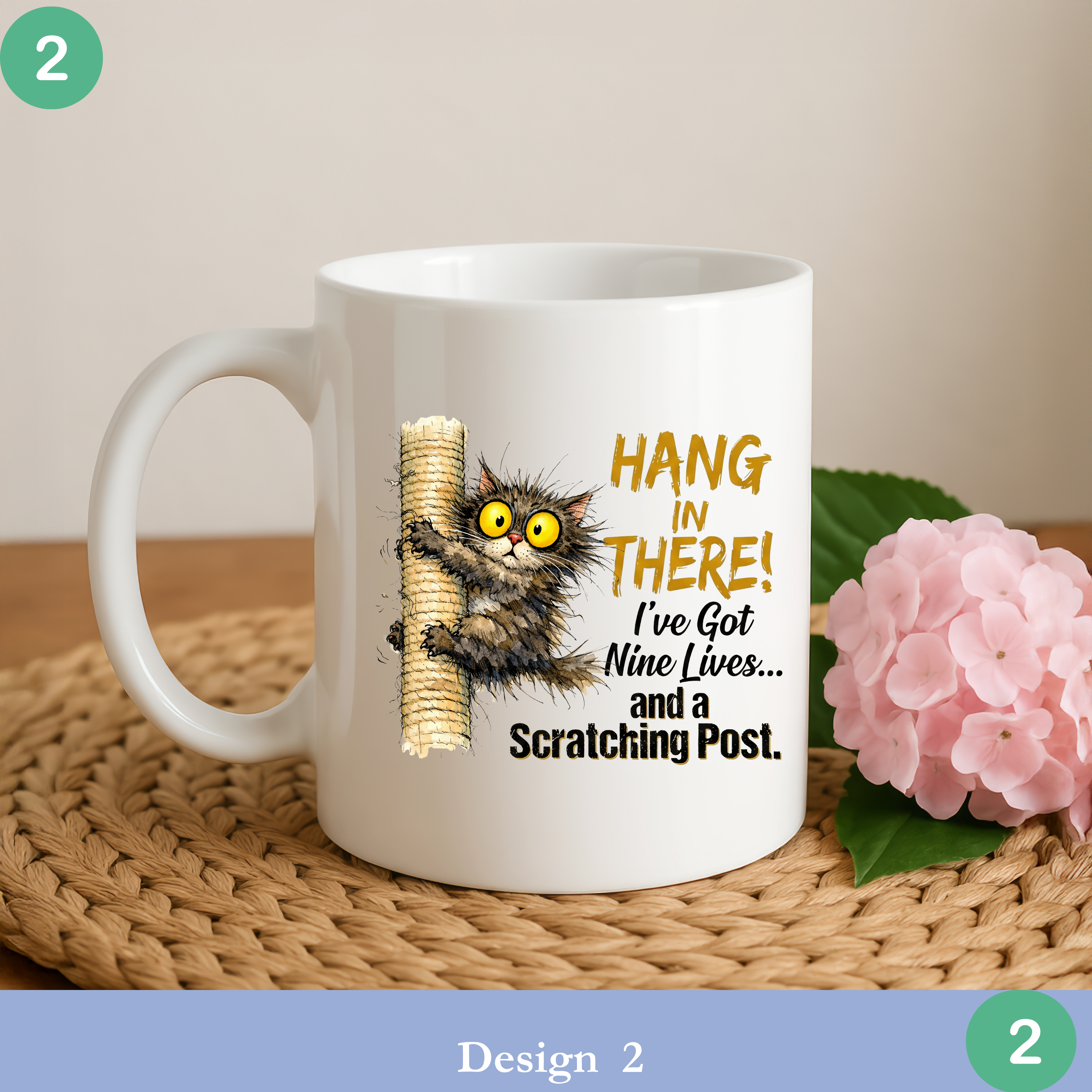 funny cat climbing scratching post coffee mug