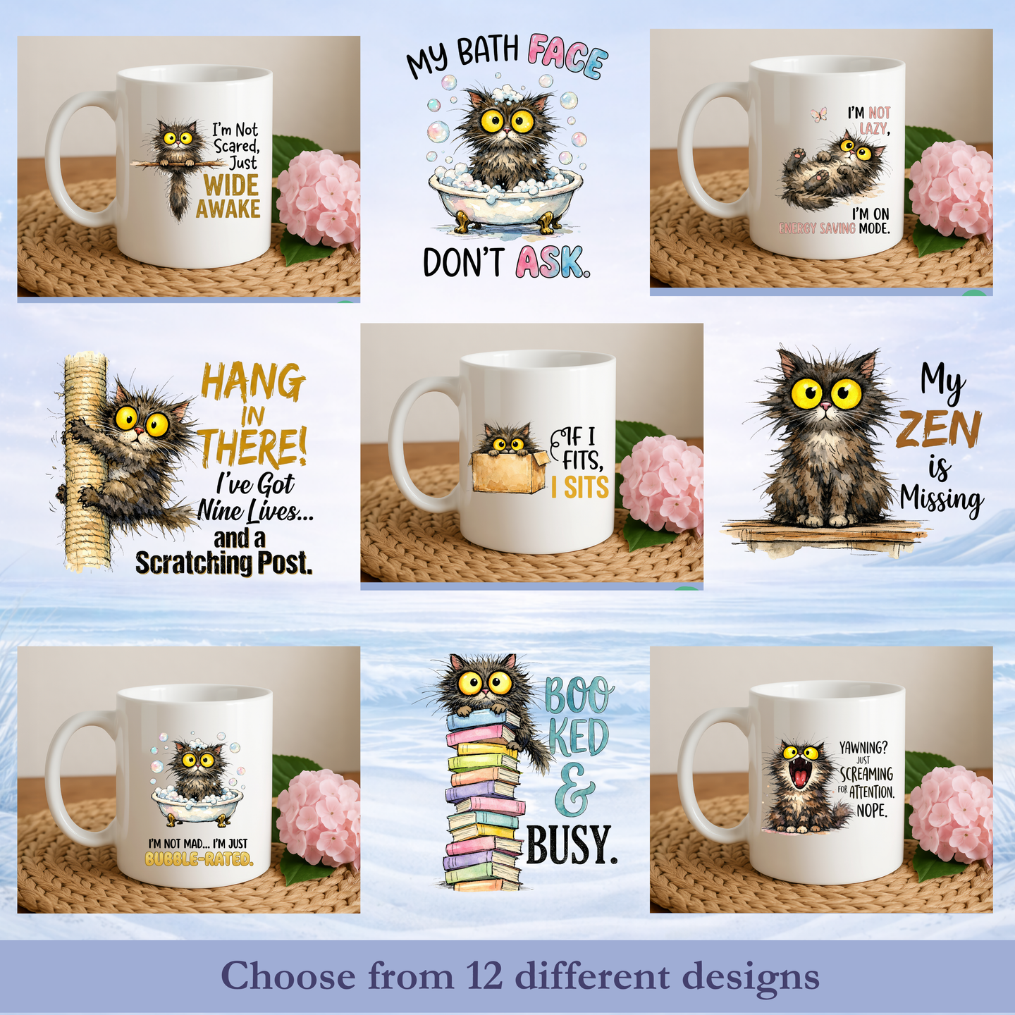 funny cat coffee mugs collage multiple designs