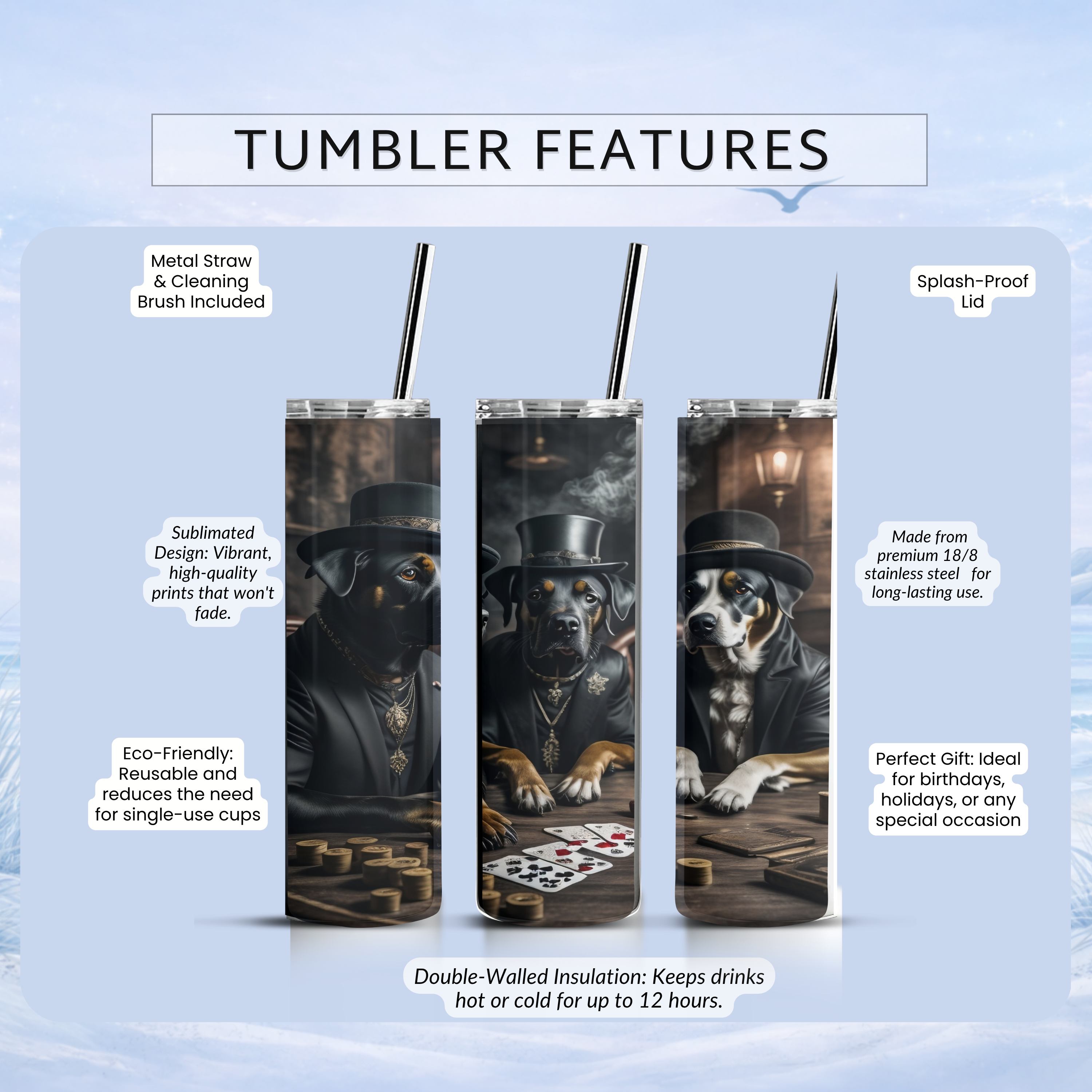 funny dog poker drink tumbler