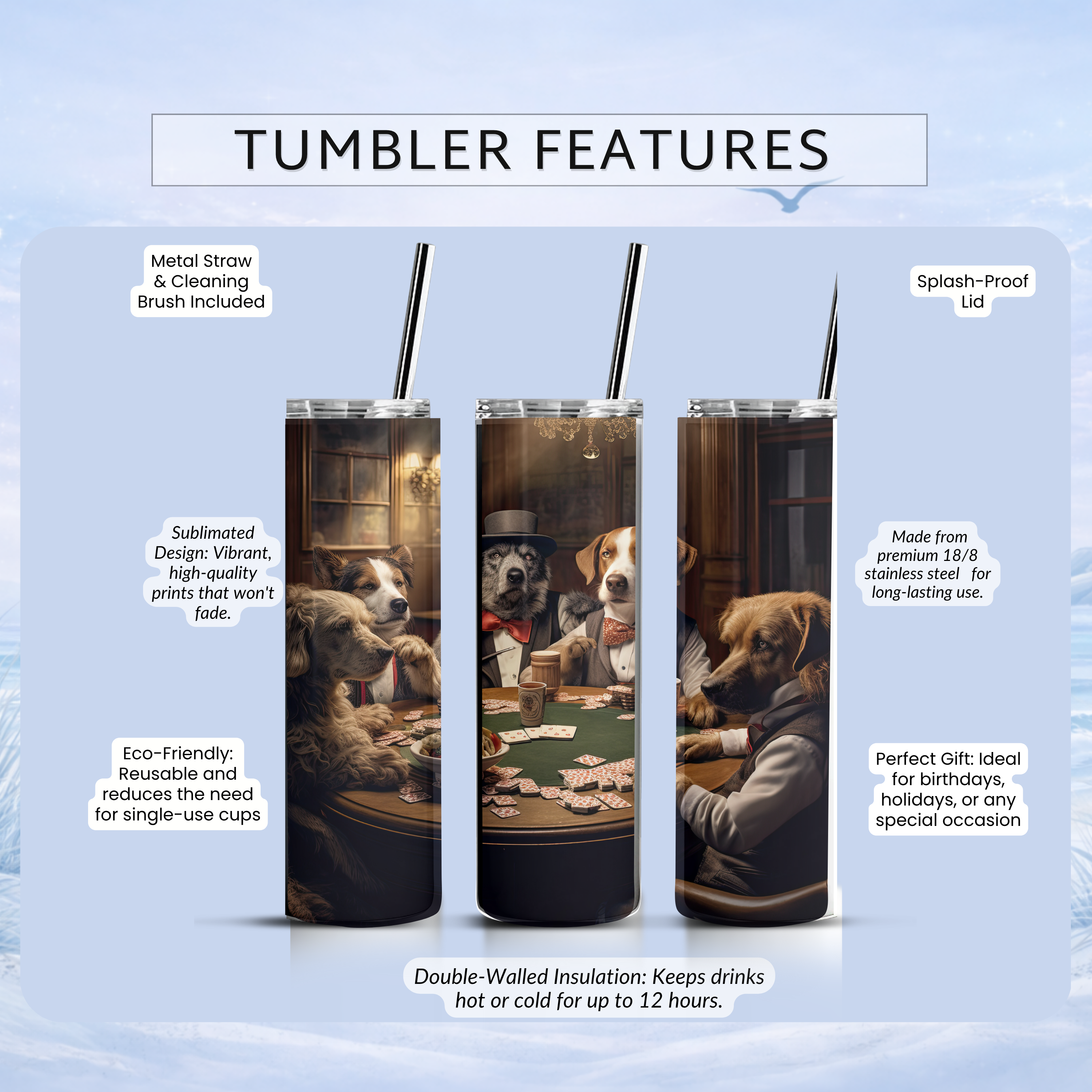 funny dog poker insulated tumbler