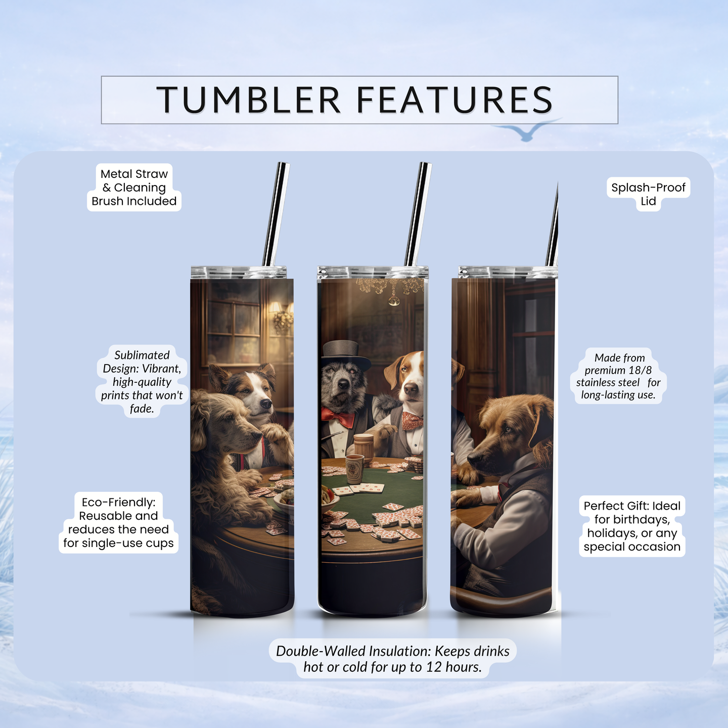 funny dog poker insulated tumbler