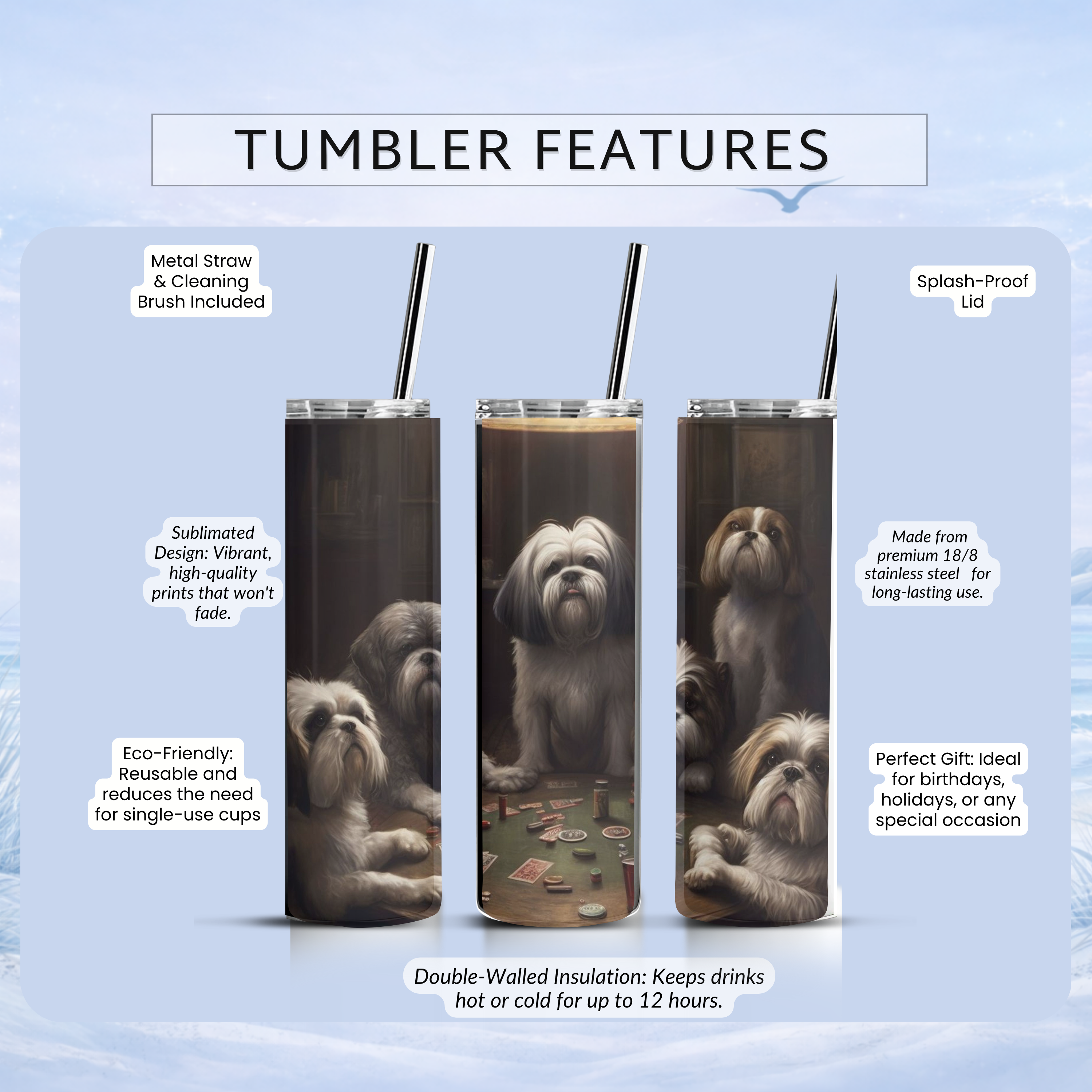 funny dog poker insulated tumbler