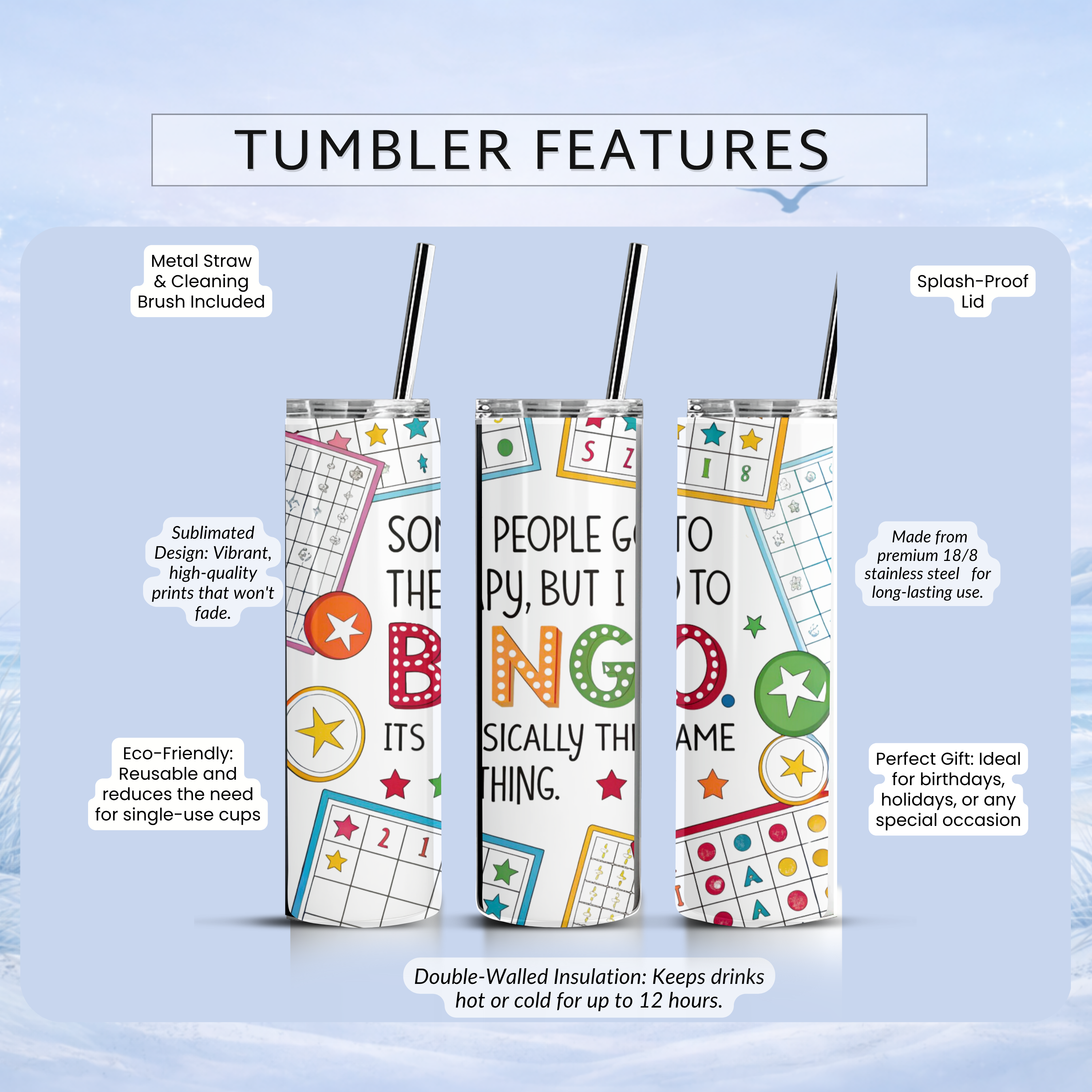 funny bingo tumbler 20 oz skinny