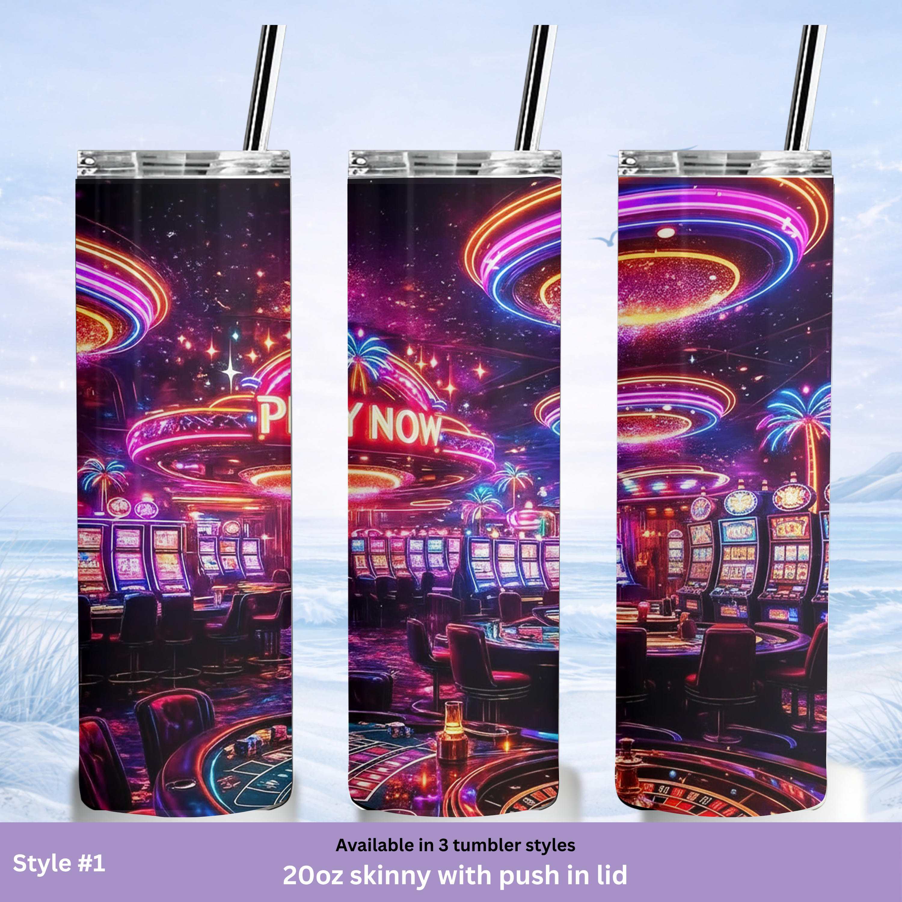 gambling themed neon drink tumbler