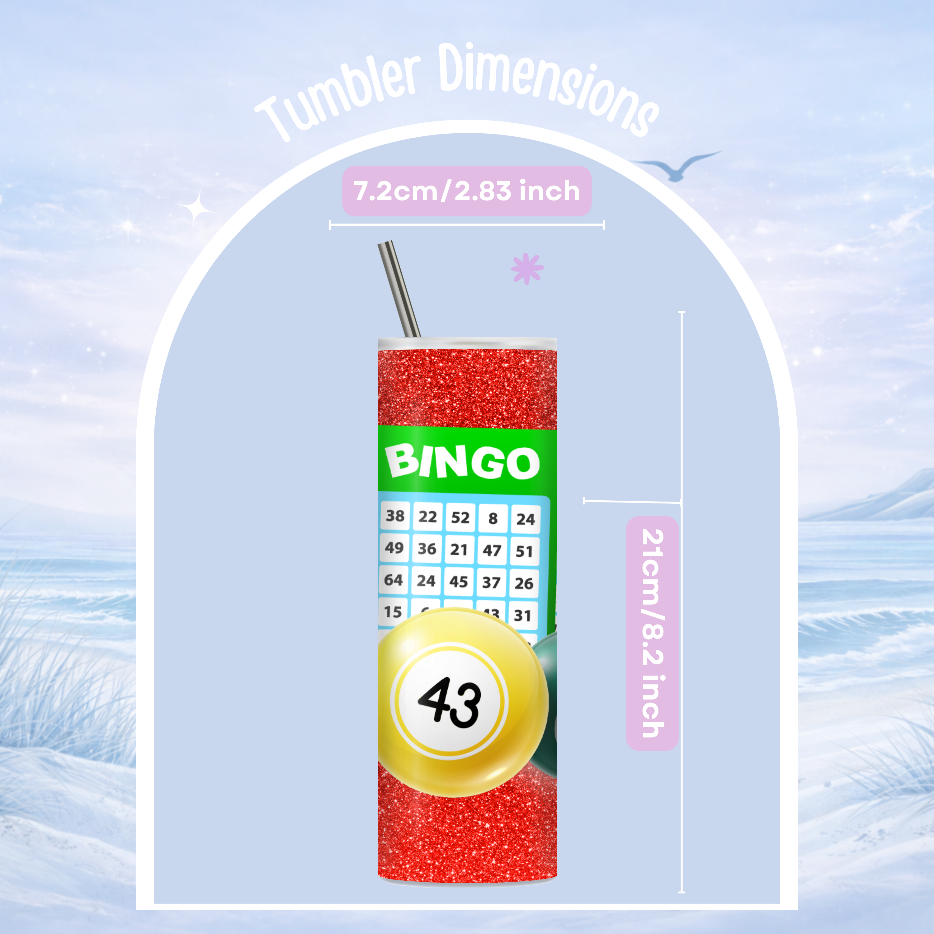 glitter bingo themed drinkware 