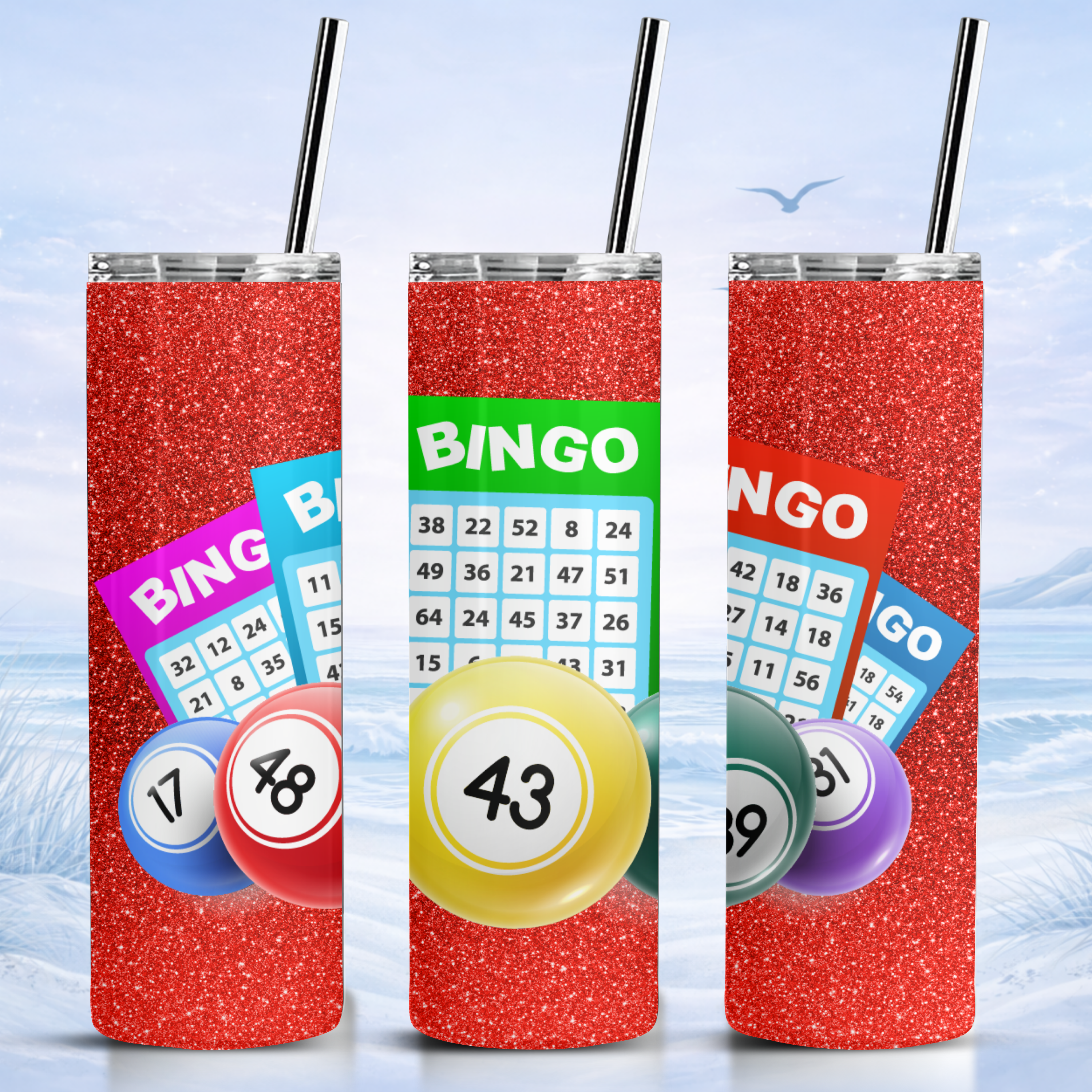 glitter bingo tumbler red sparkle design