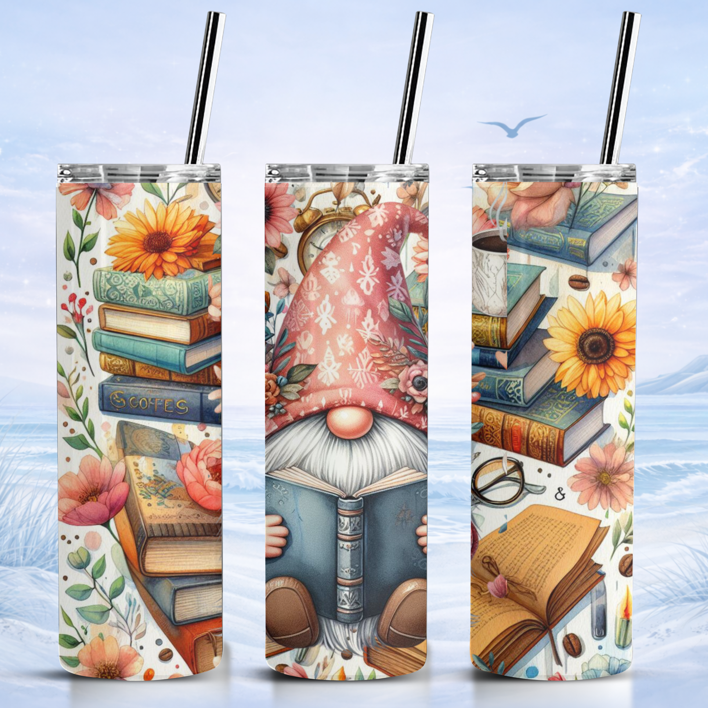 gnome book lover tumbler 20 oz insulated skinny tumbler