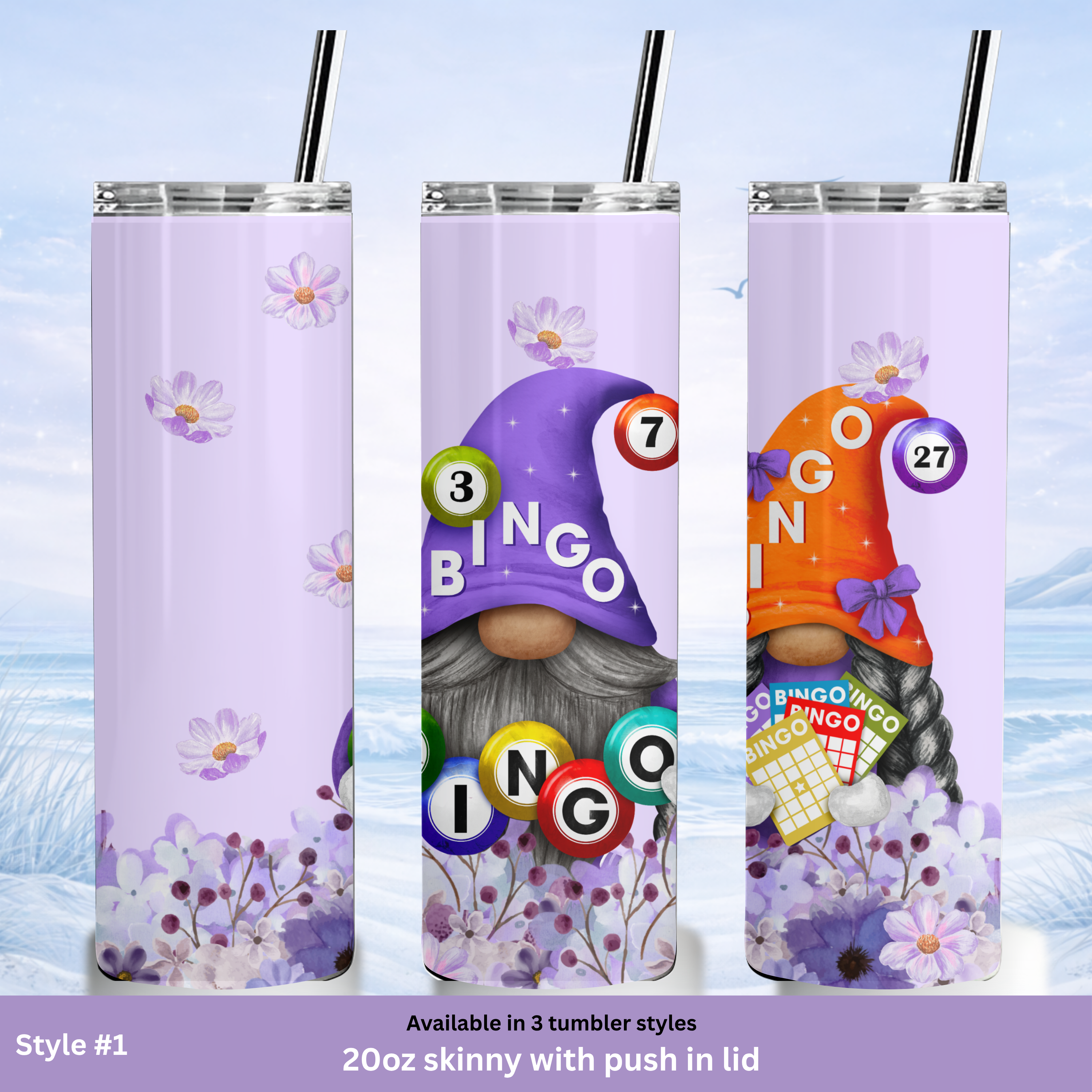 bingo balls gnome tumbler pastel colors