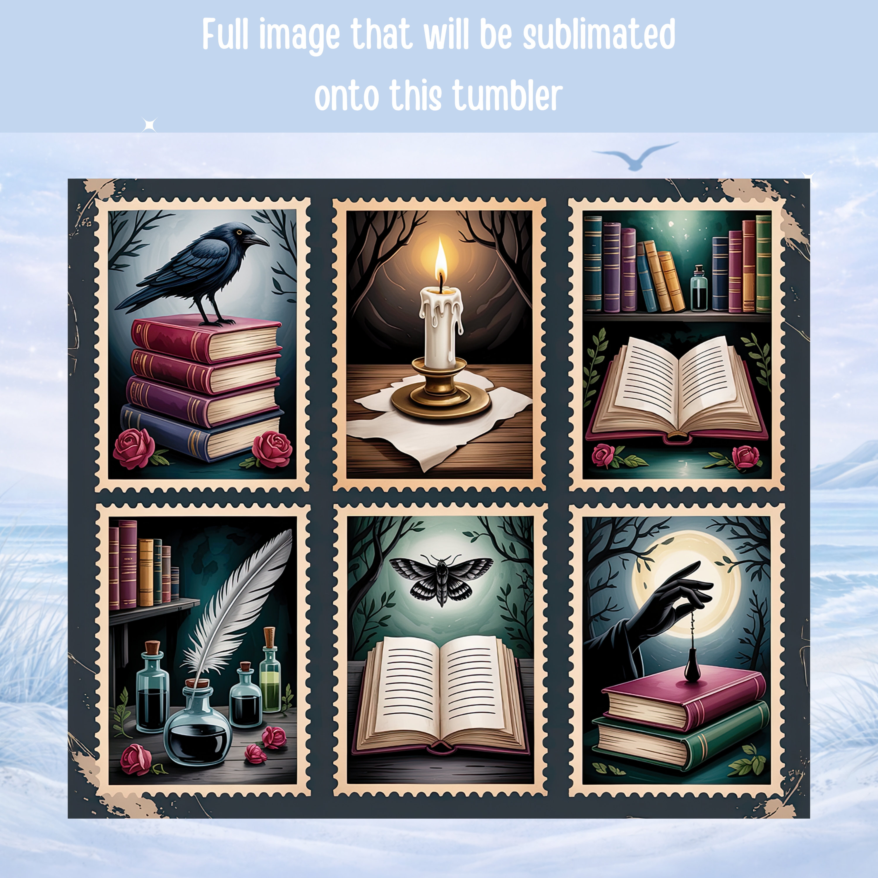 gothic book lover tumbler vintage books candle design