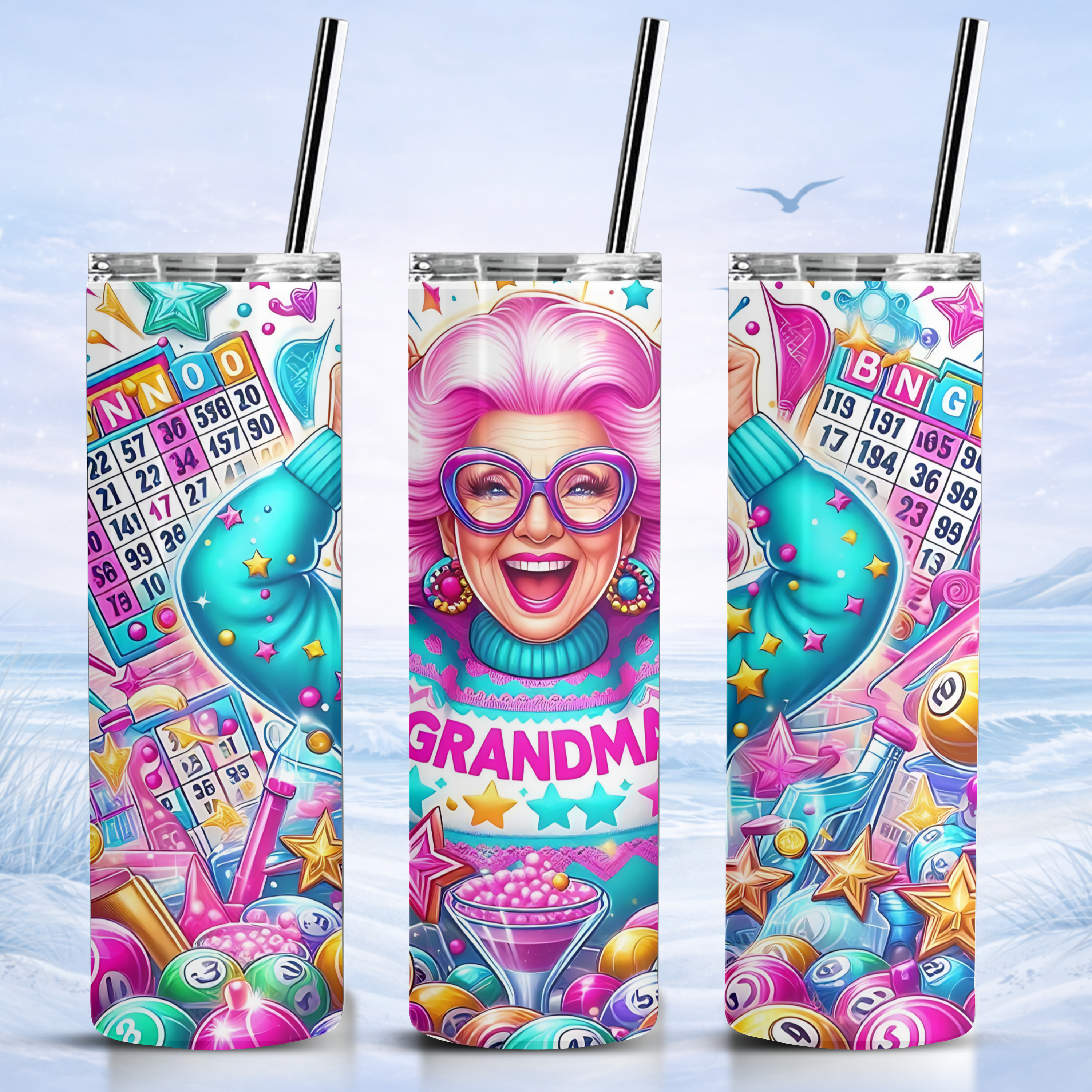grandma bingo queen tumbler colorful design