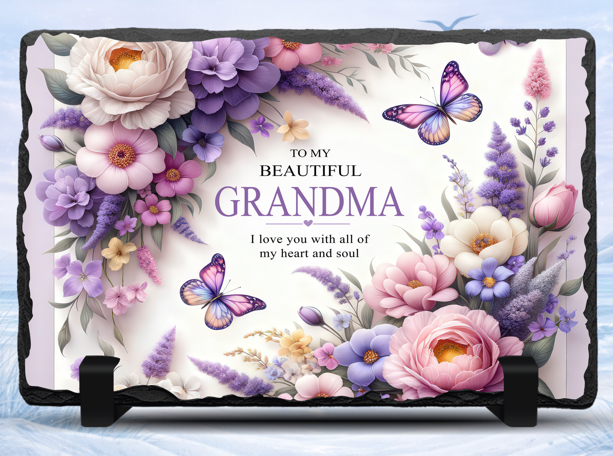 grandma floral slate gift butterfly design