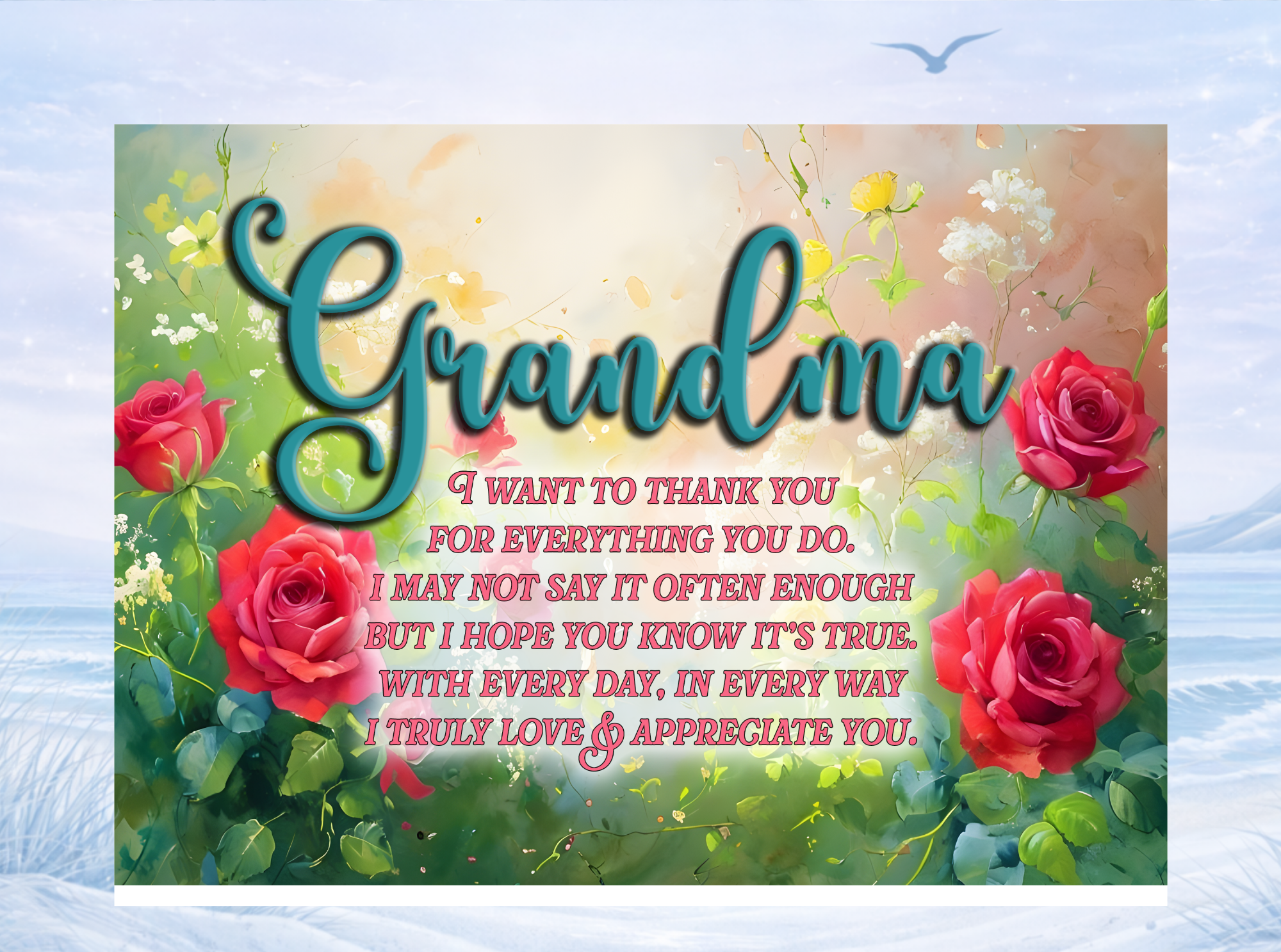 grandma thank you gift plaque floral