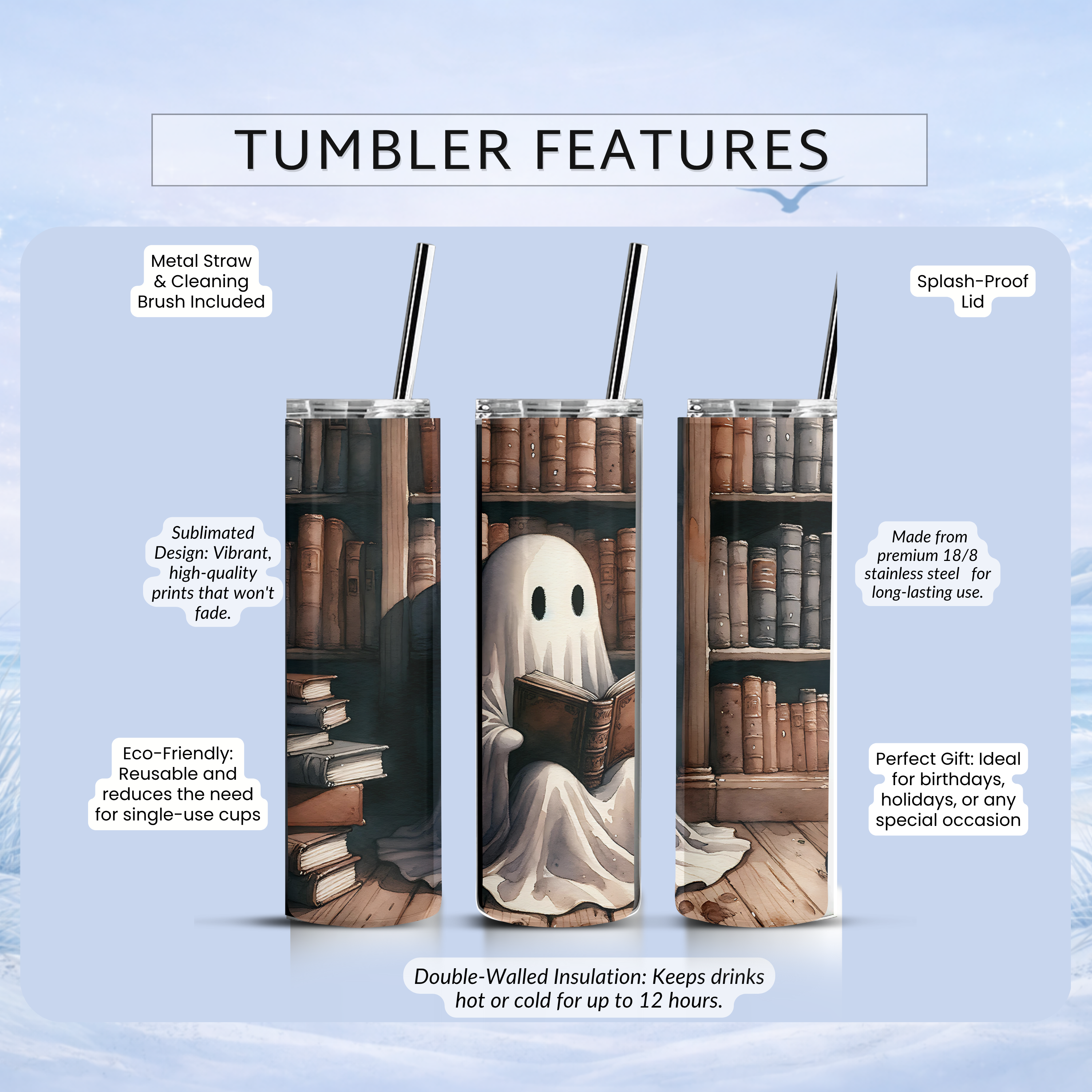 halloween bookworm tumbler cozy library aesthetic
