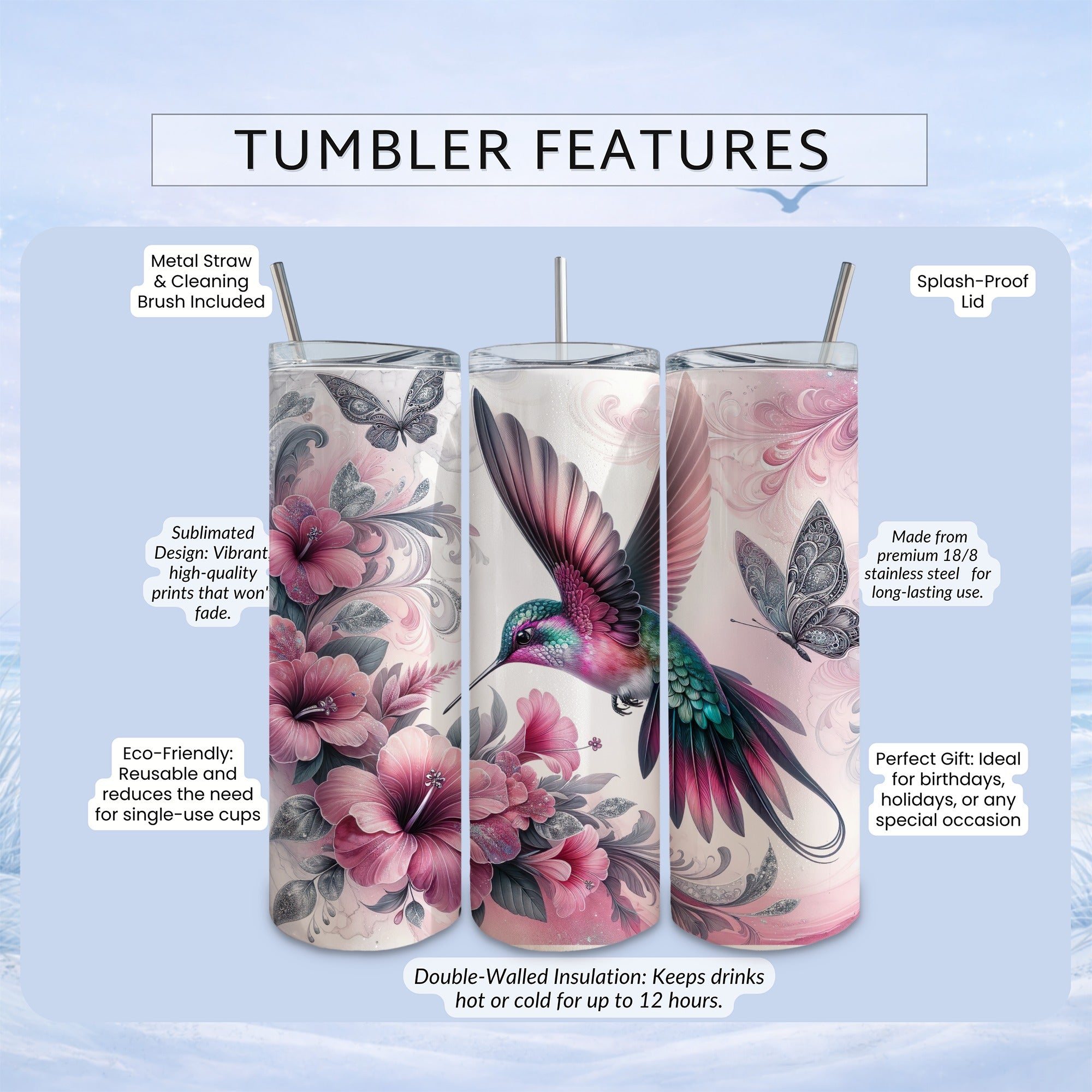 hummingbird floral tumbler nature inspired drinkware