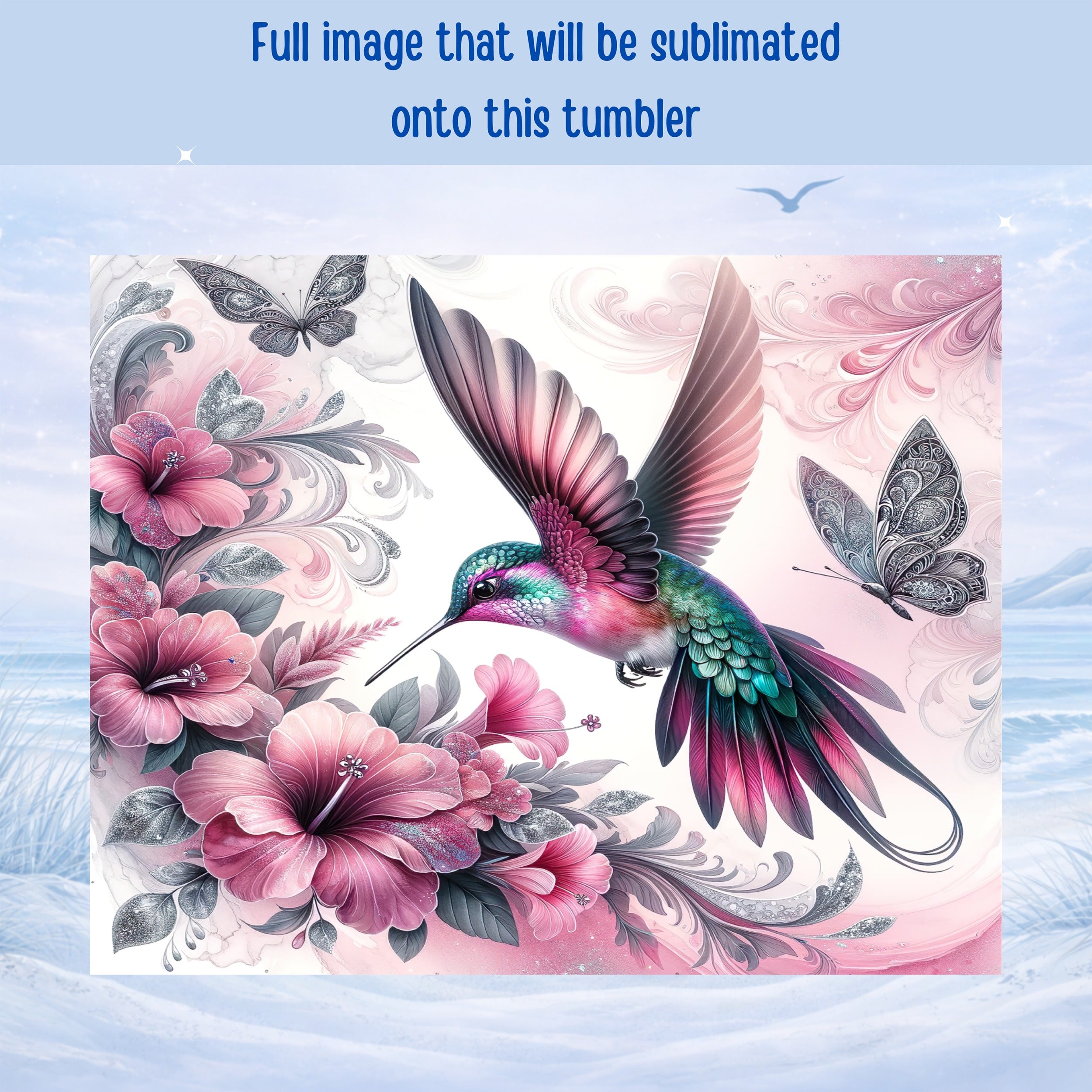 hummingbird flower stainless steel tumbler colorful