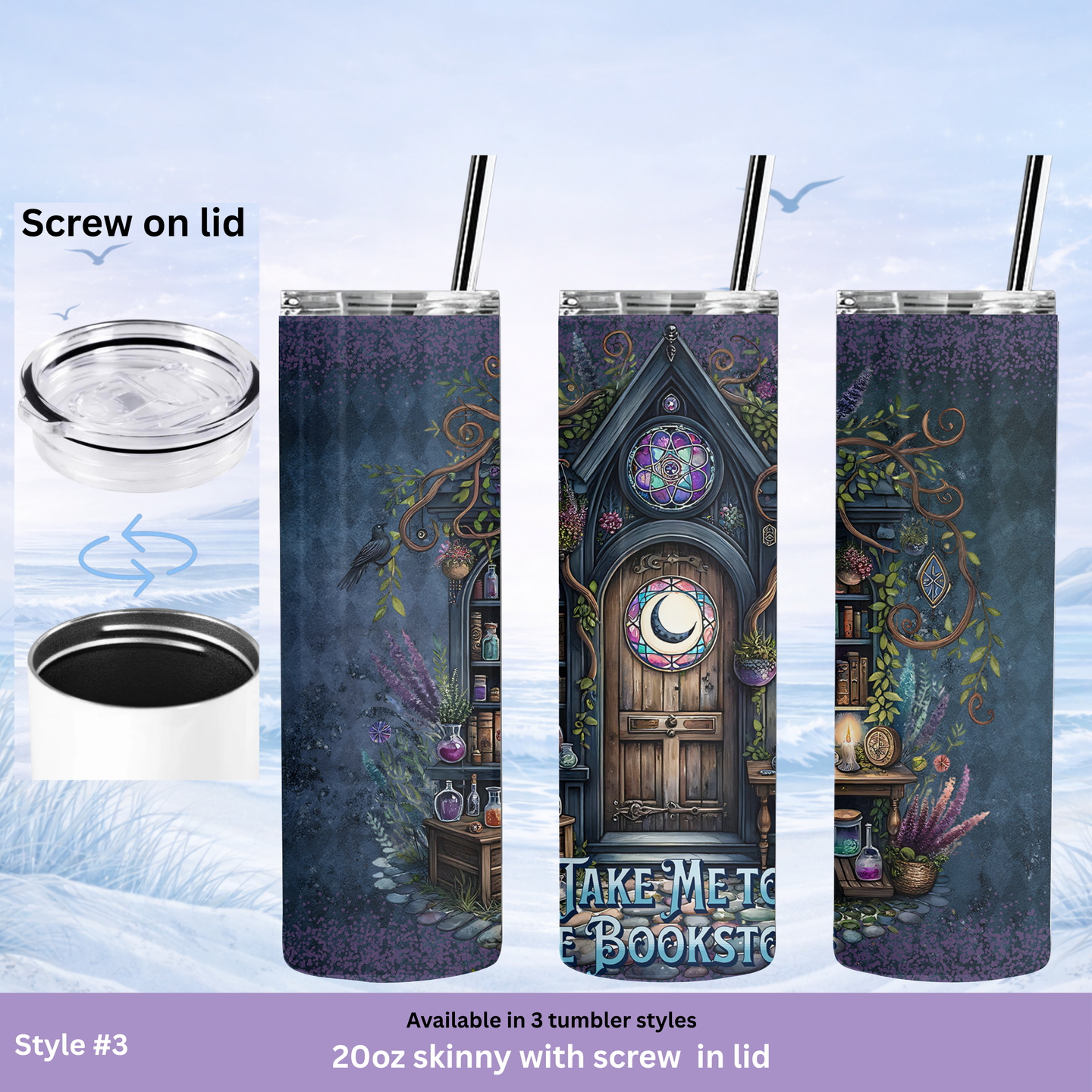 insulated coffee tumbler magical reading theme