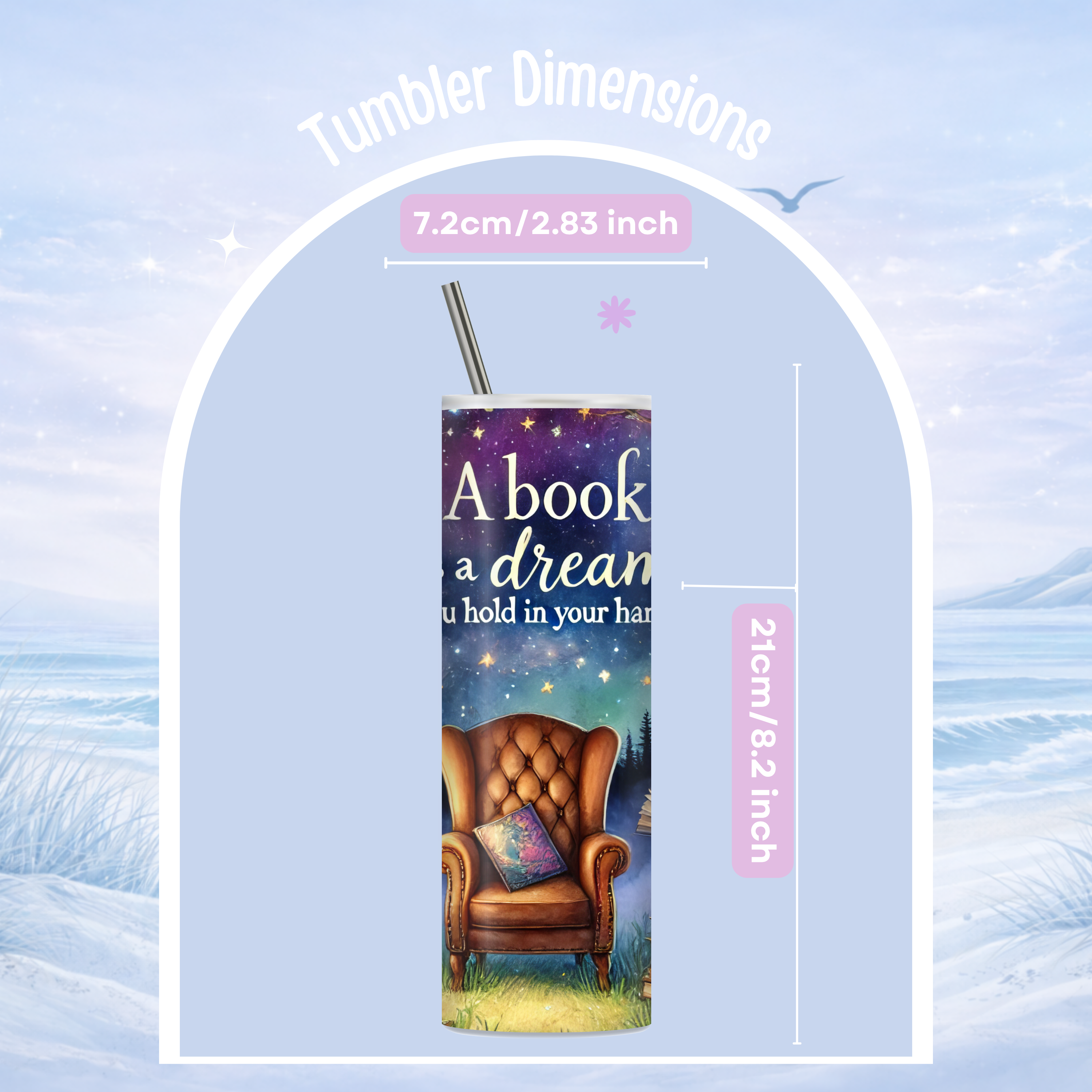 insulated tumbler boho books iced coffee design