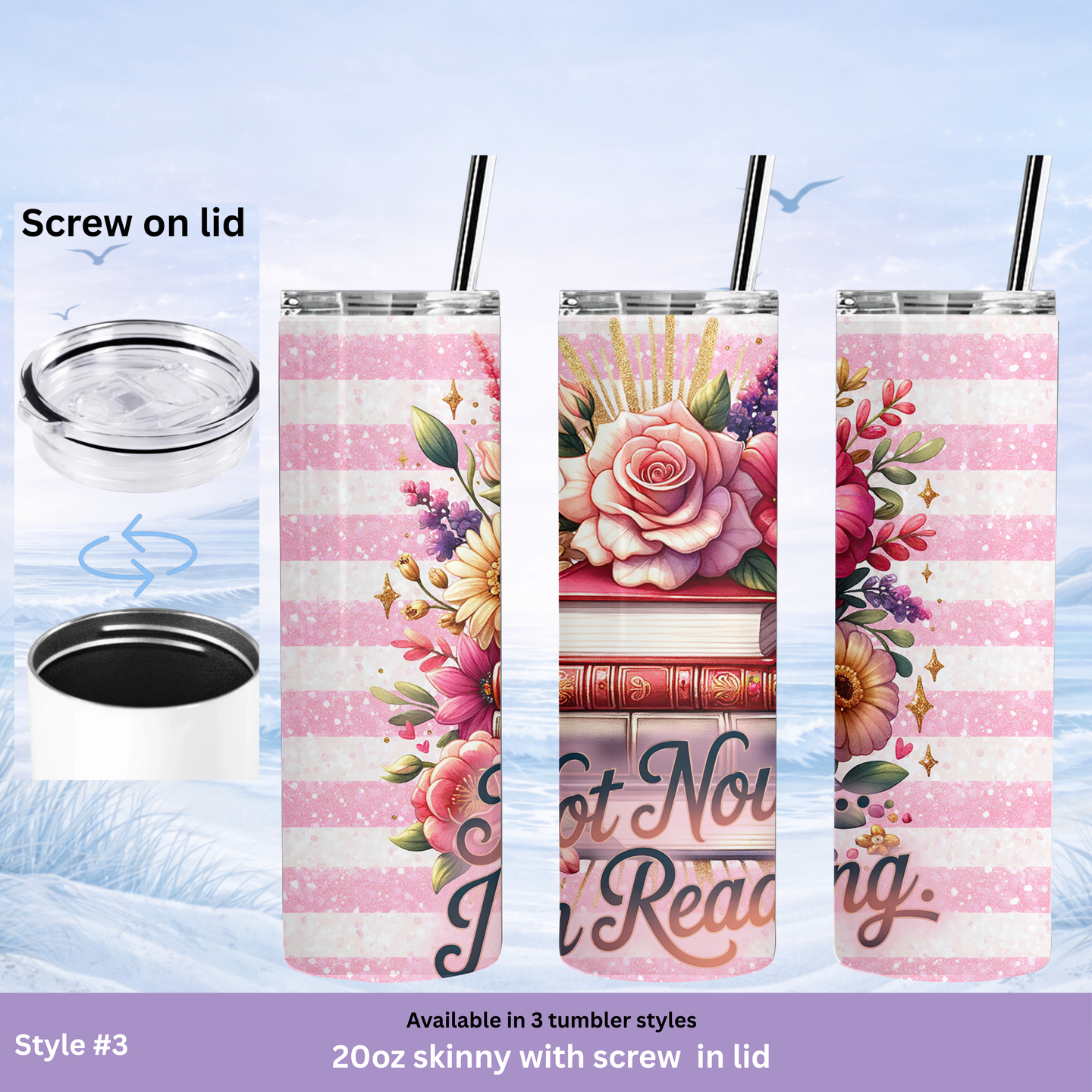 insulated tumbler books and flowers design