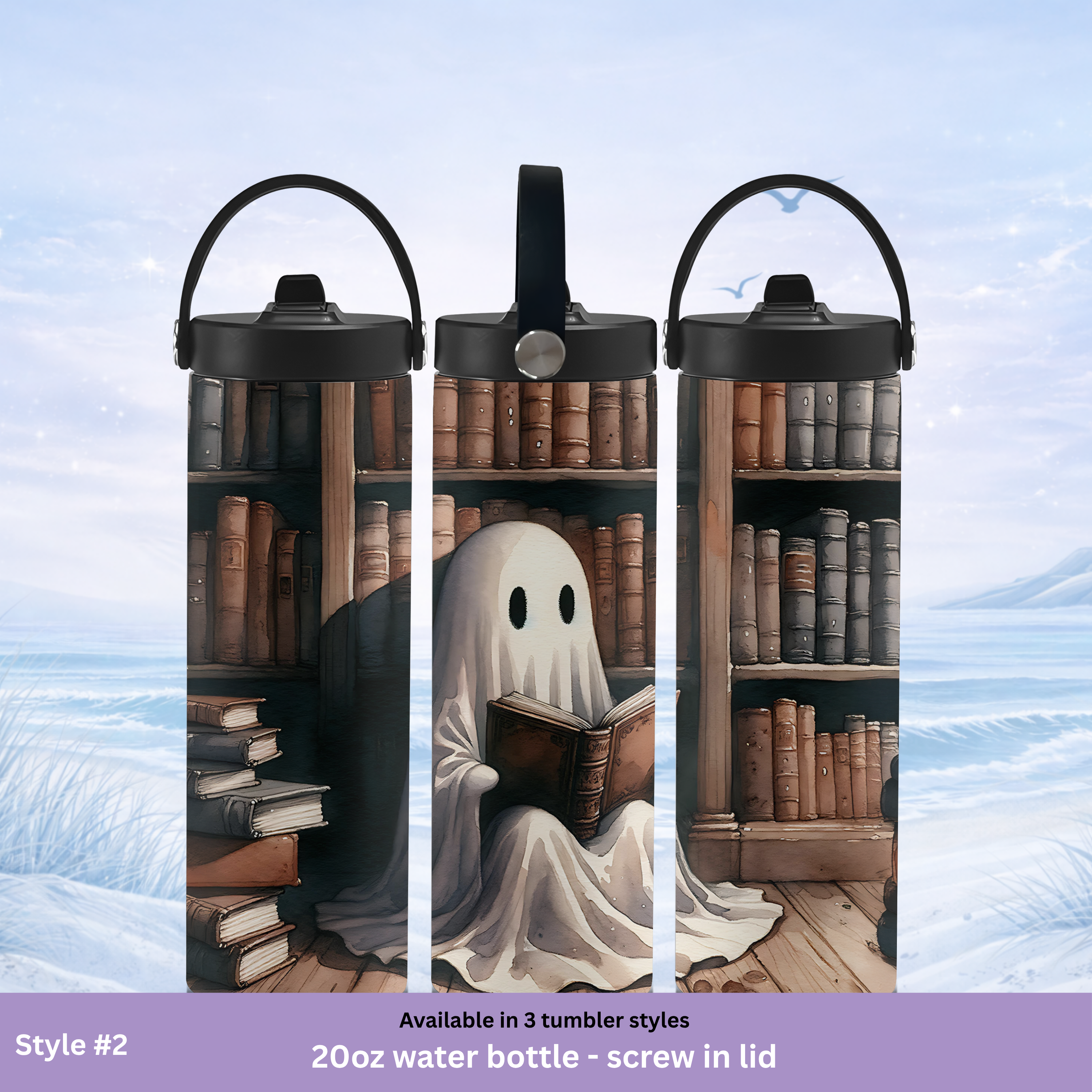 insulated tumbler ghost reading cozy design
