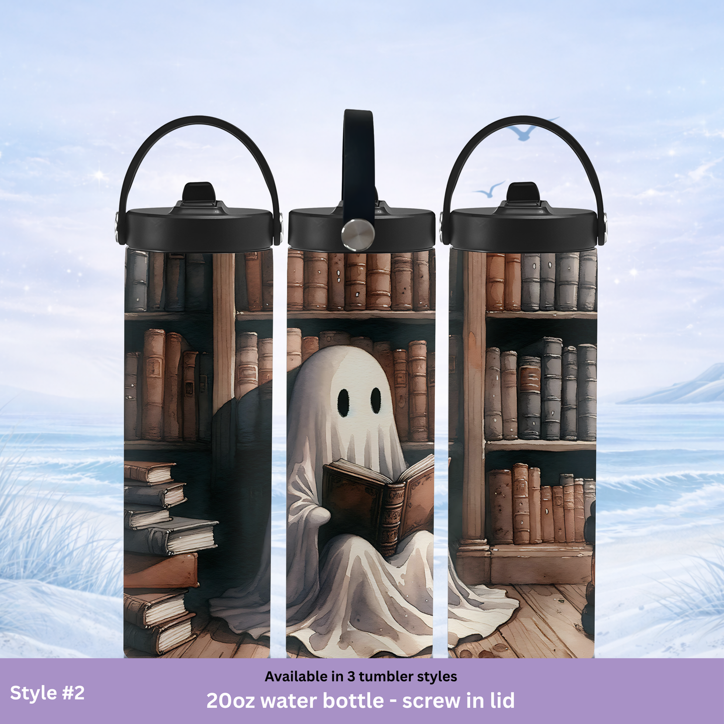 insulated tumbler ghost reading cozy design