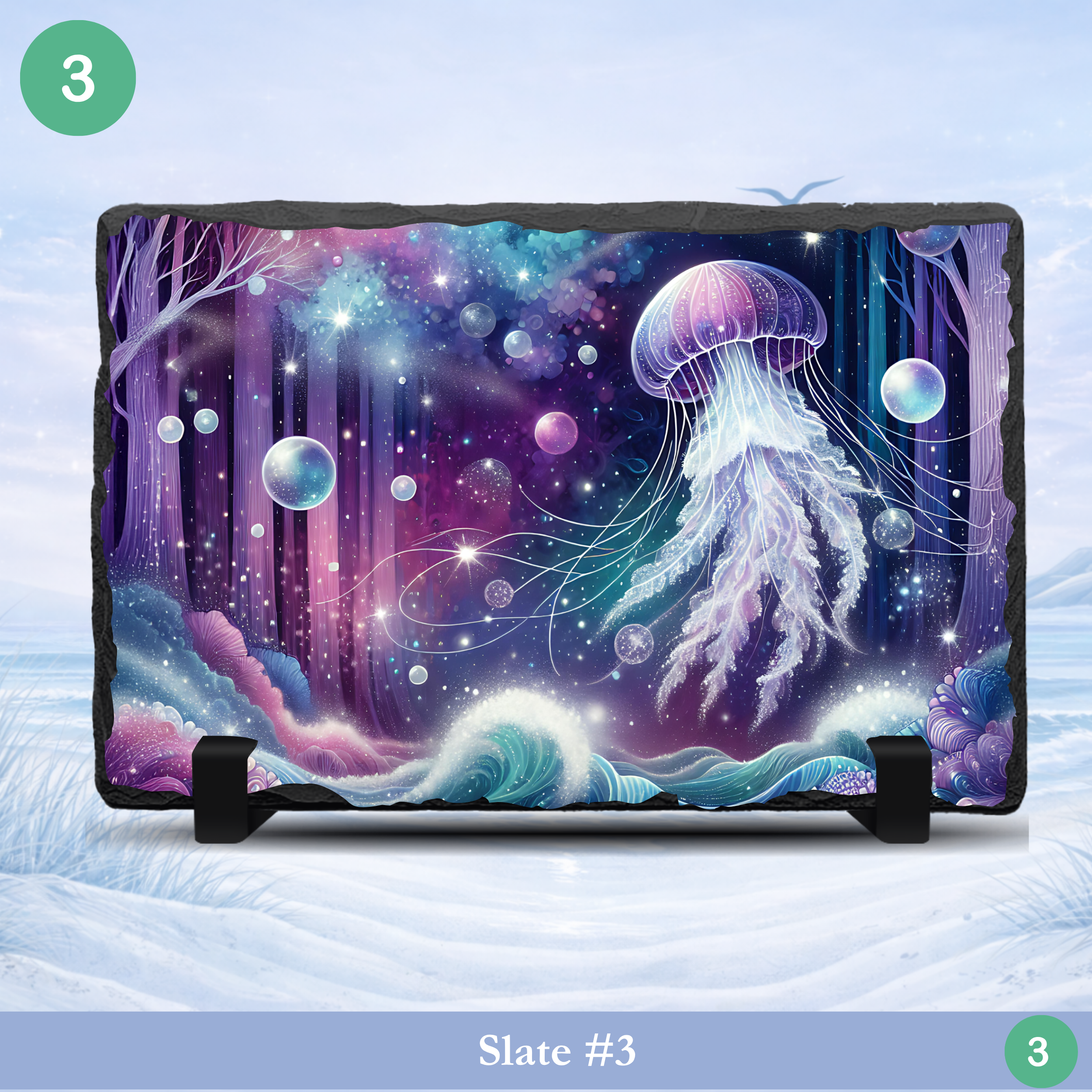 jellyfish galaxy ocean slate colorful underwater art glowing sea life decor
