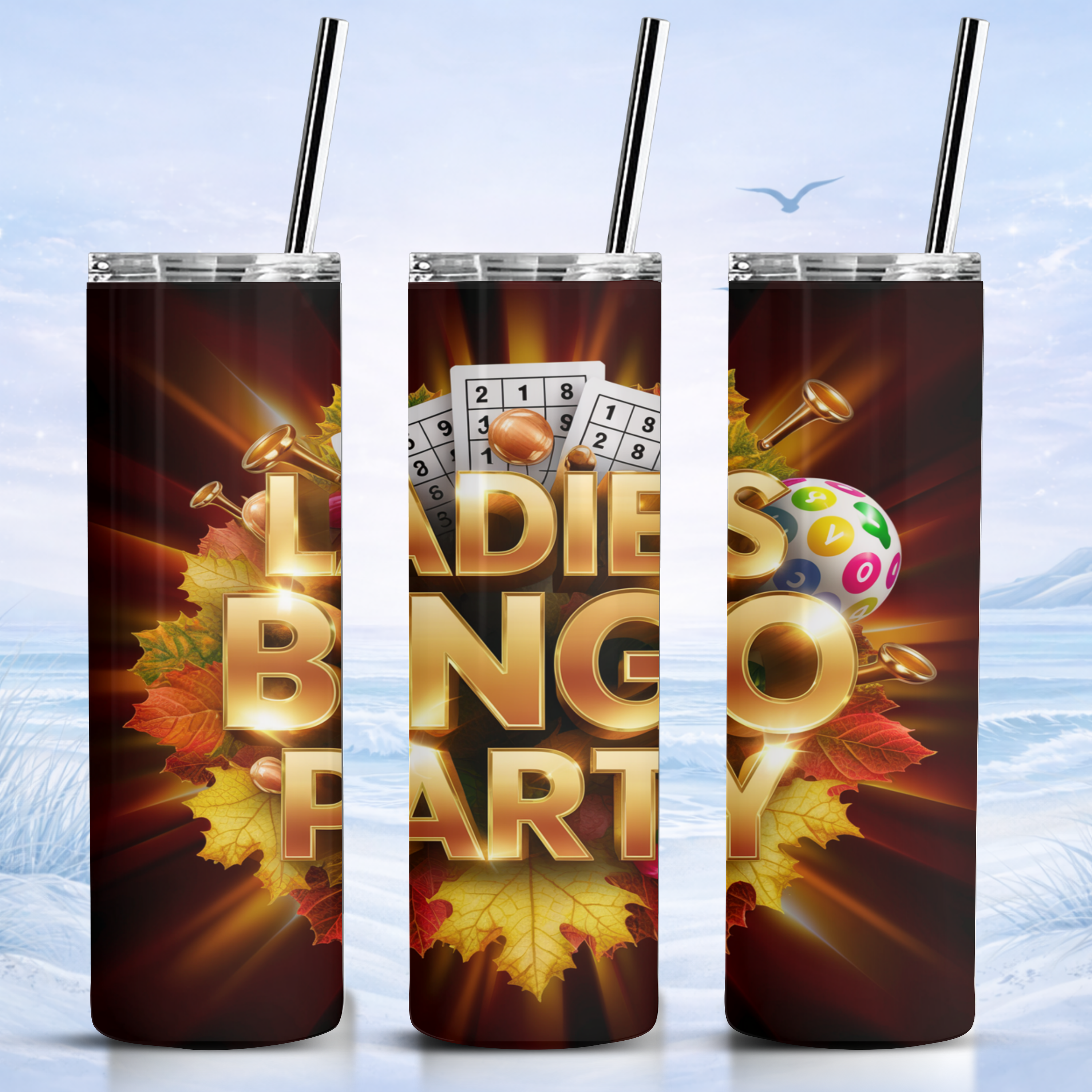 ladies bingo party tumbler colorful design