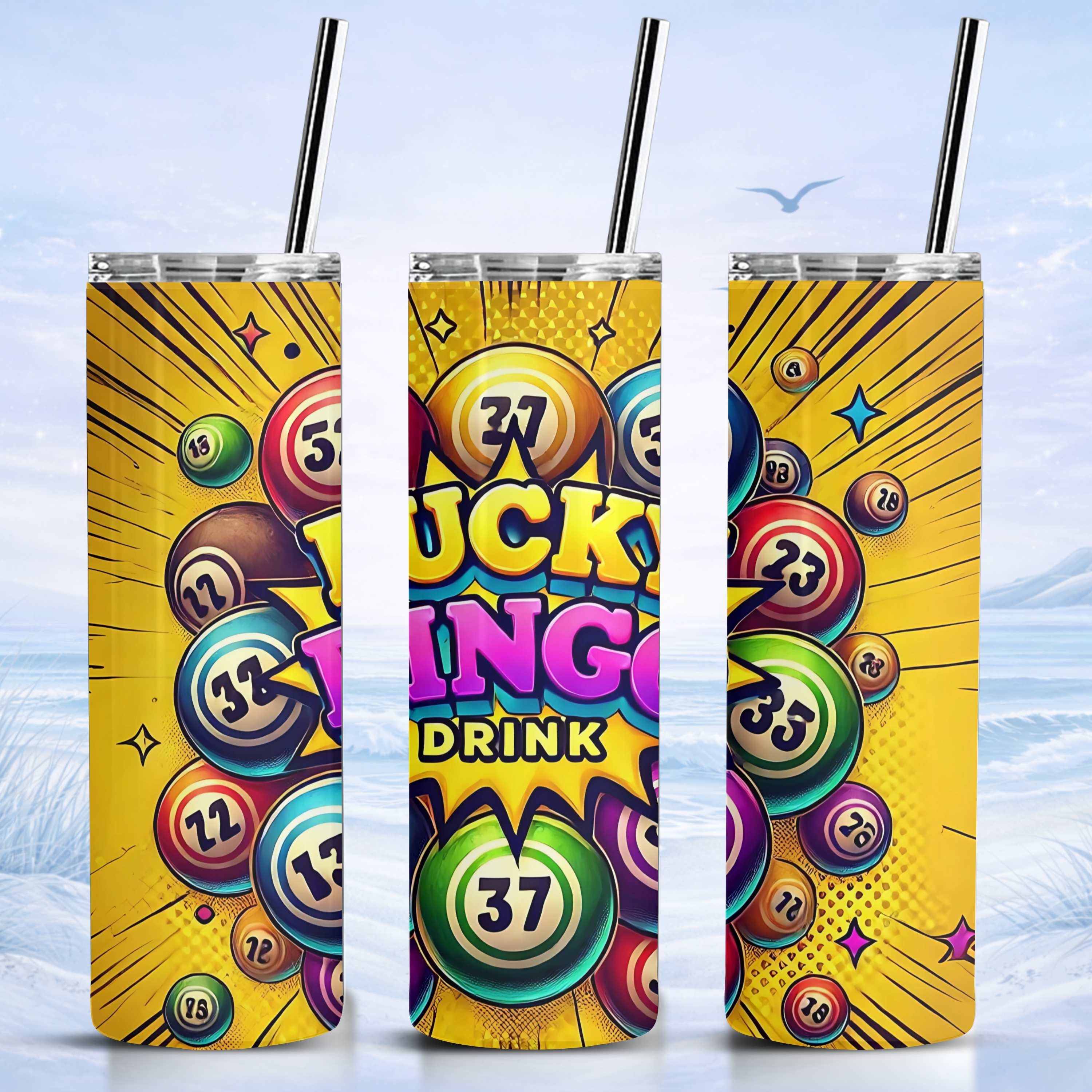 lucky bingo drink tumbler colorful balls design