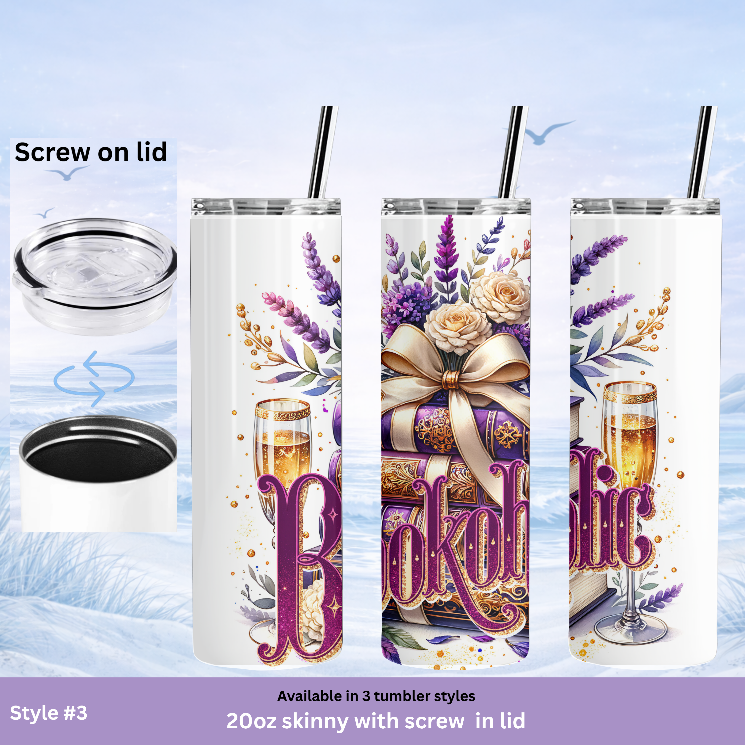 luxury book lover tumbler floral champagne glass