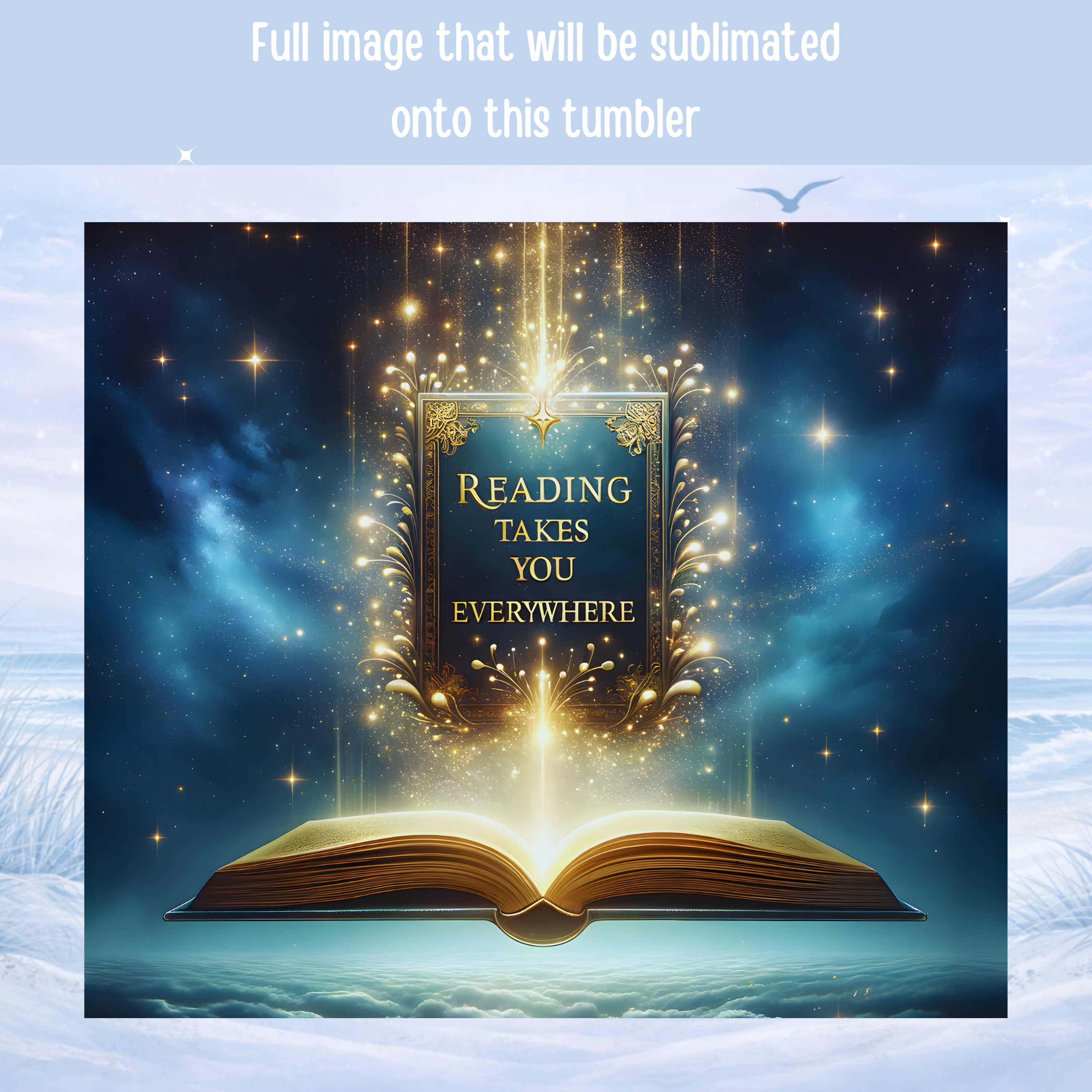 magical book tumbler starry night reading aesthetic cup