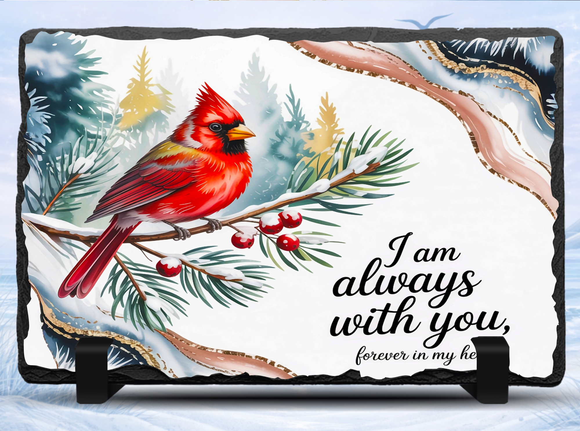 memorial stone slate cardinal winter design